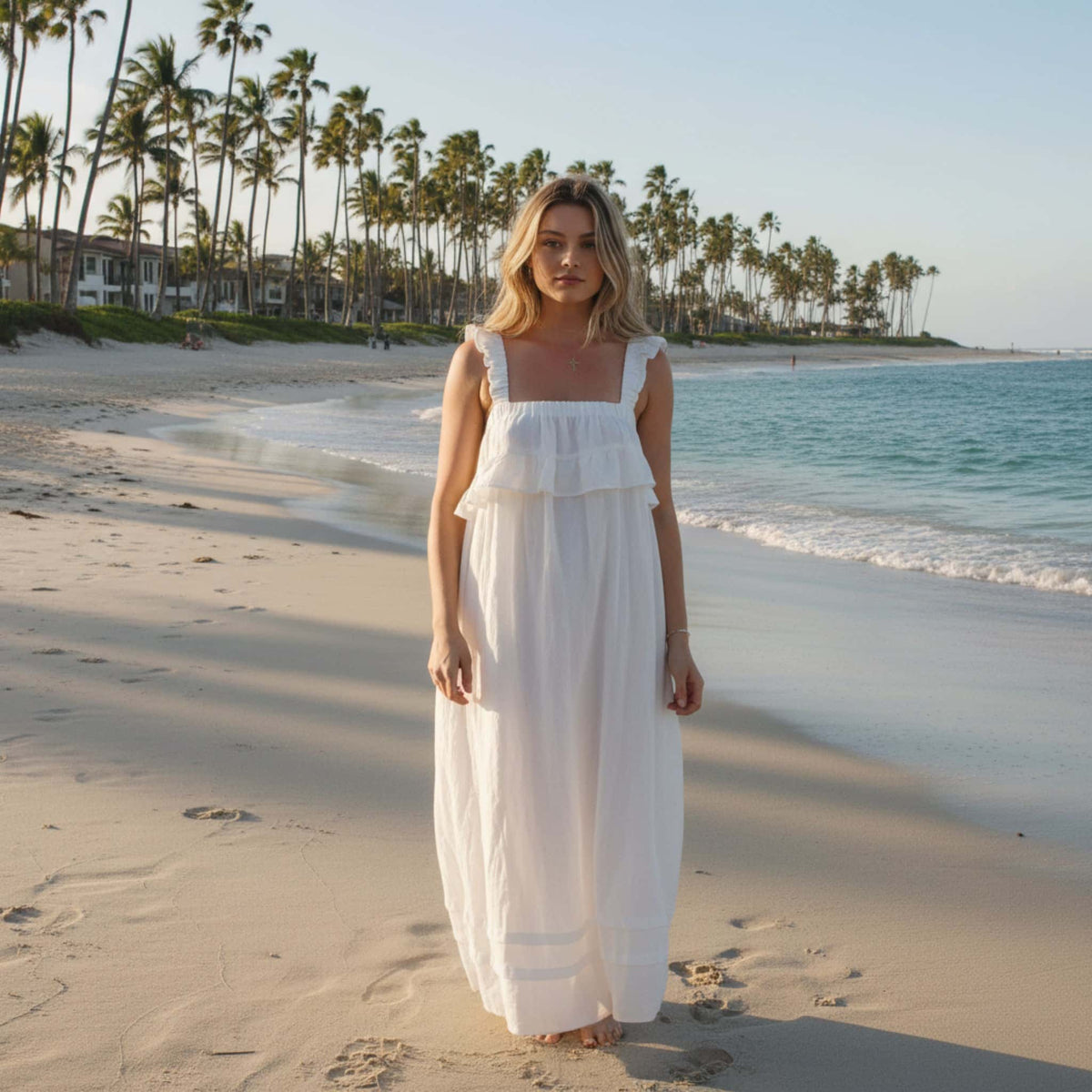 Linen Square Neck Maxi Dress, Resort Maxi Dress