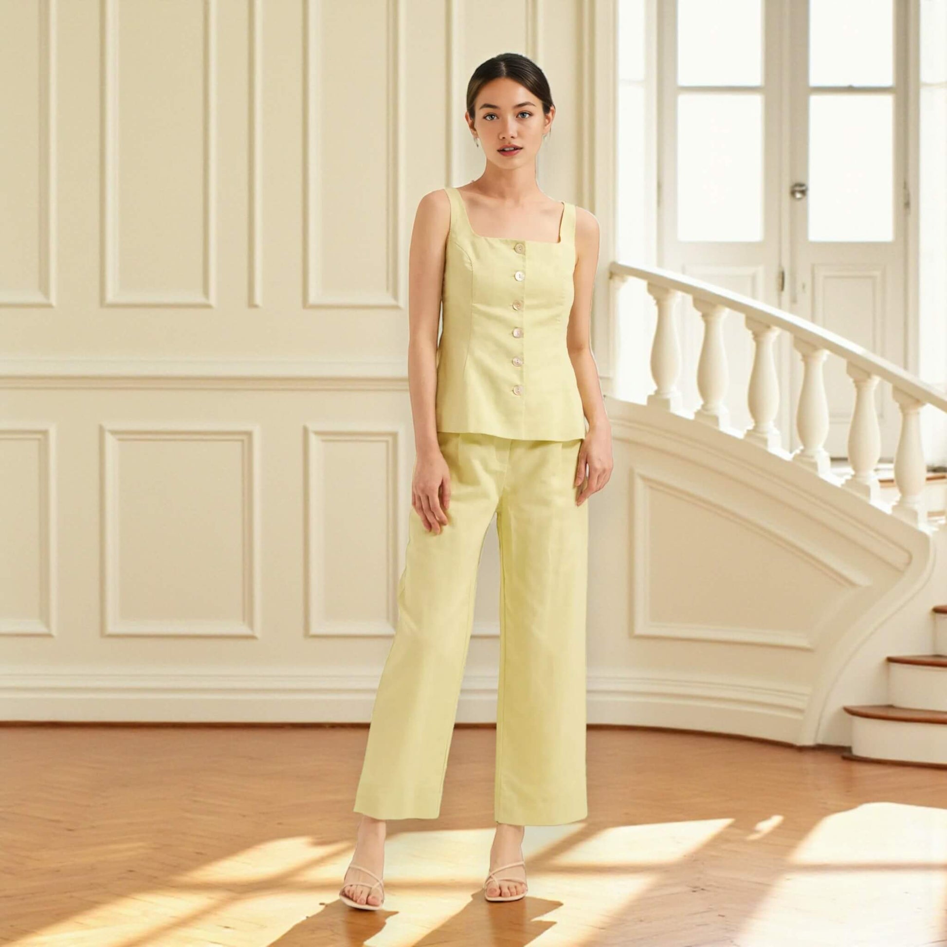 Linen Square Neck Vest Top, Fitted Linen Vest Top