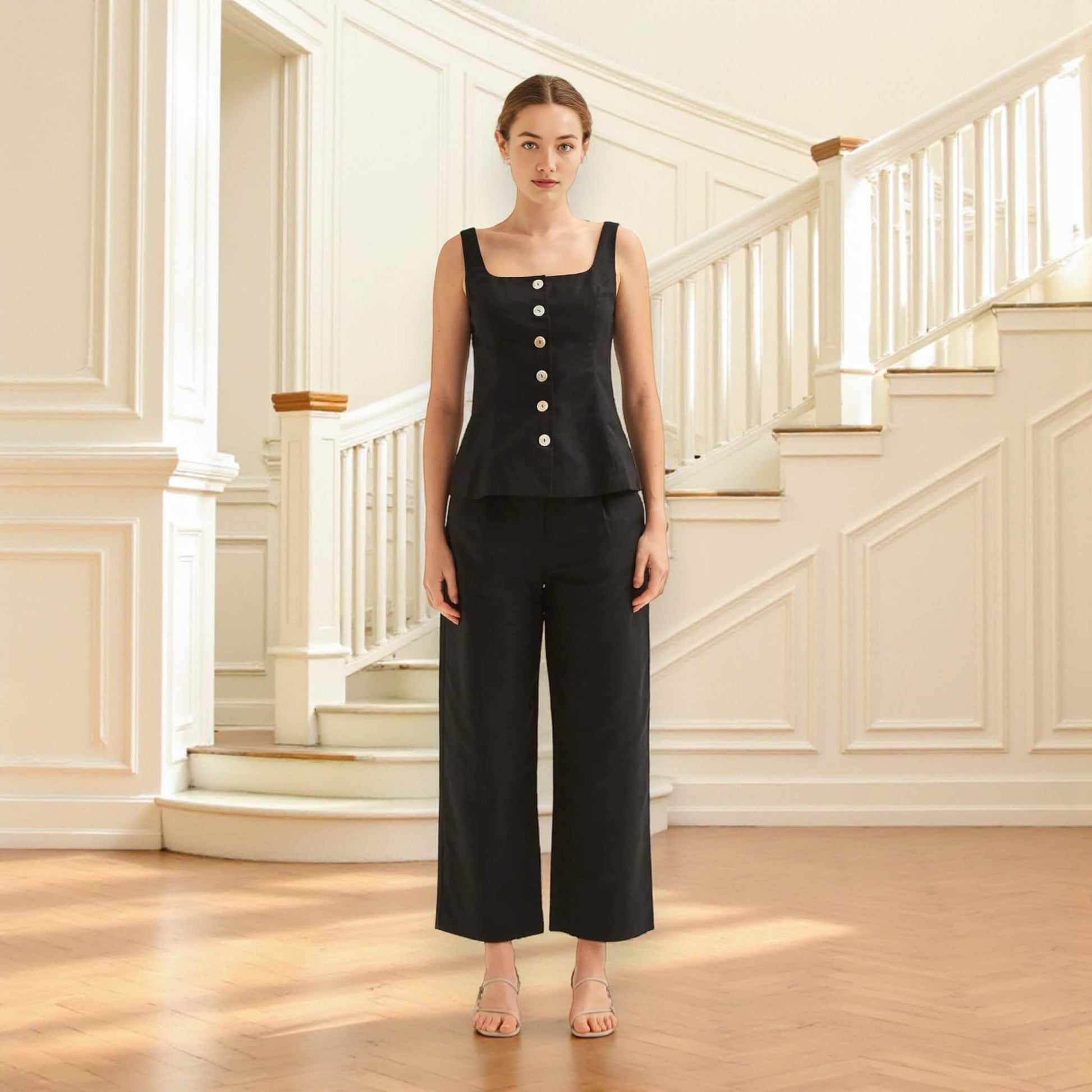 Linen Square Neck Vest Top, Fitted Linen Vest Top
