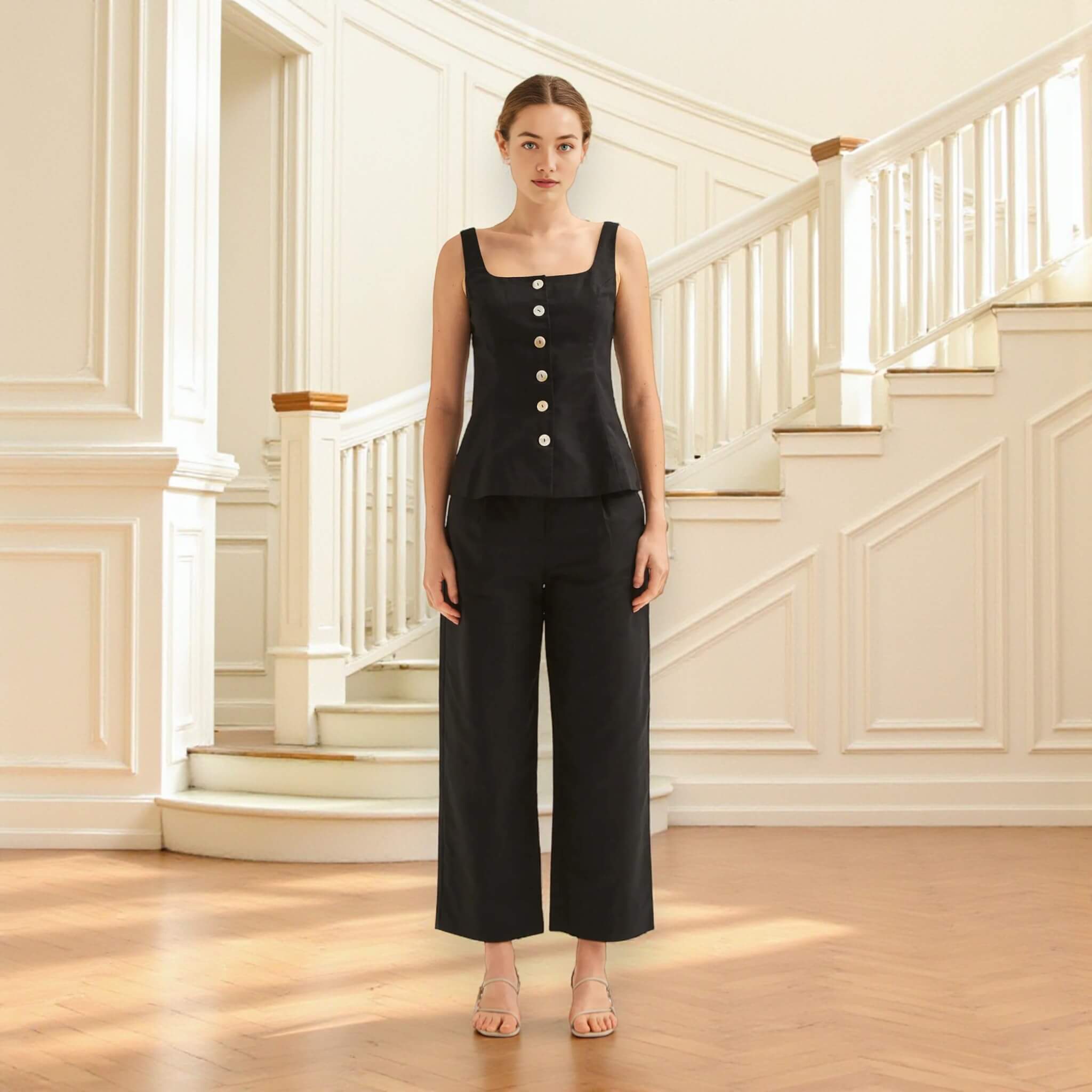 Linen Square Neck Vest Top, Fitted Linen Vest Top