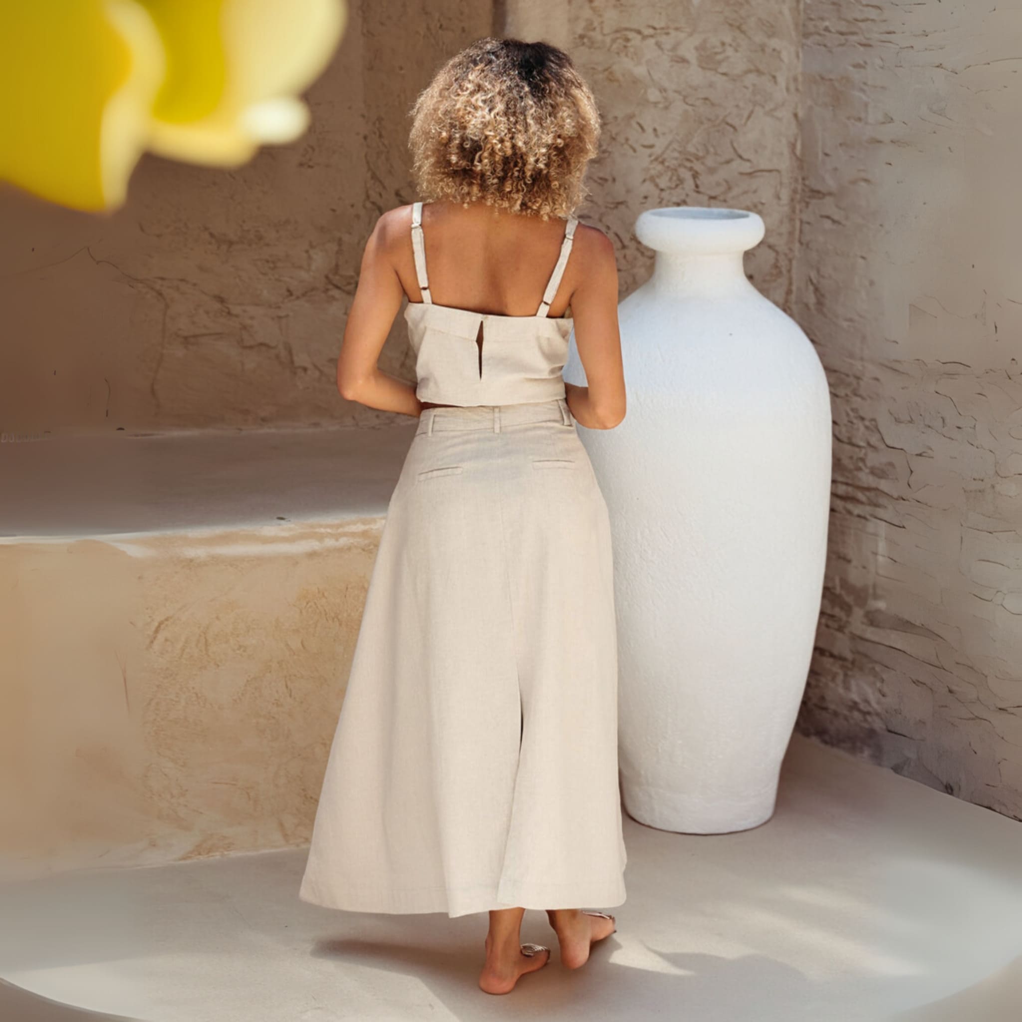 Linen Straight Midi Skirt, A-Line Slit Skirt