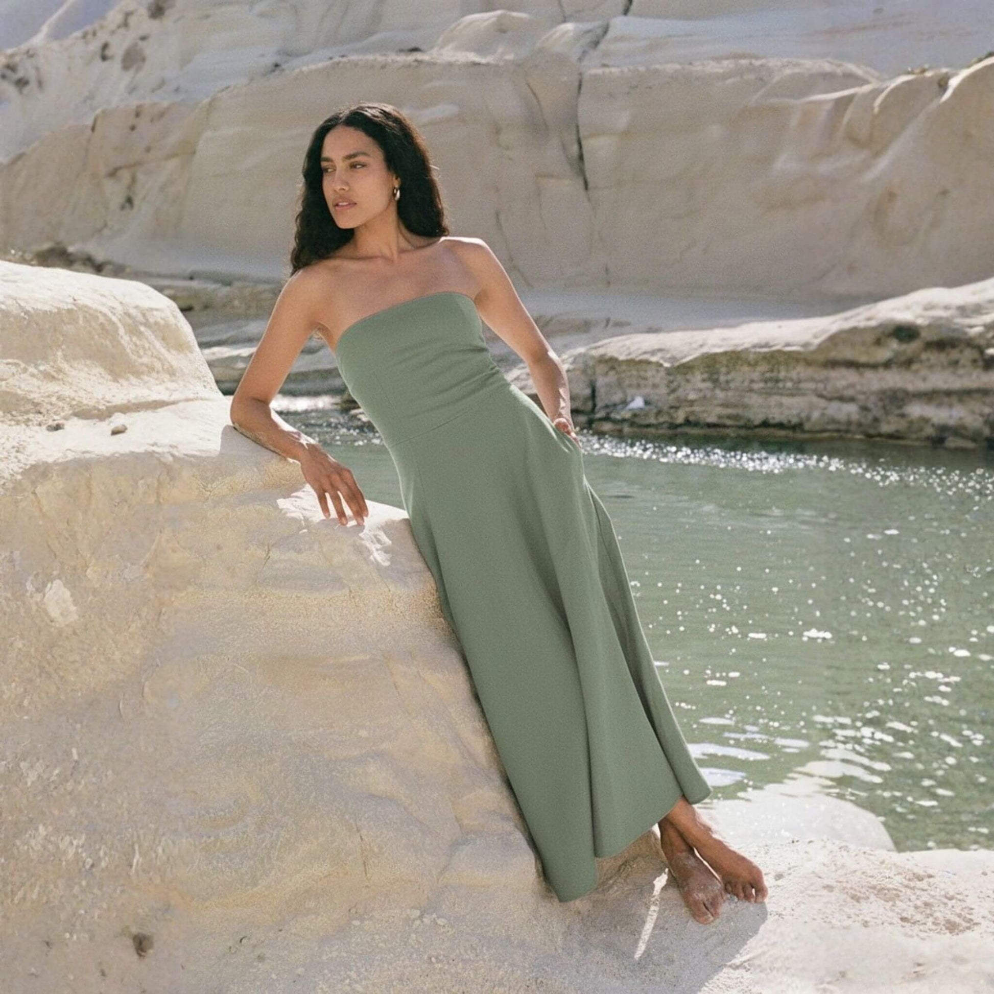 Linen Strapless Midi Dress, A Line Midi Dress