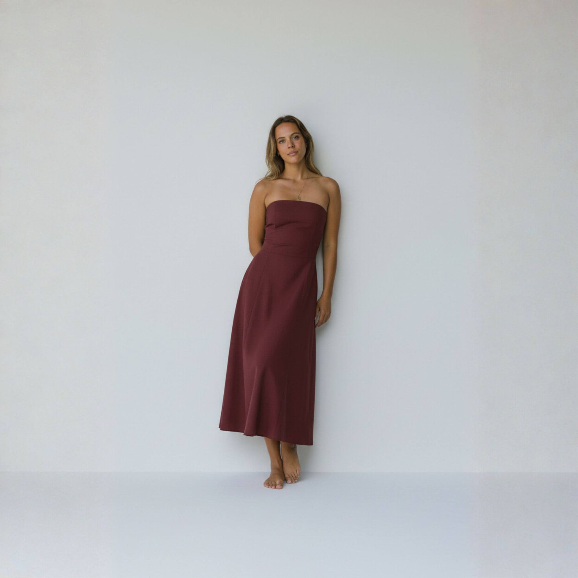 Linen Strapless Midi Dress, A Line Midi Dress