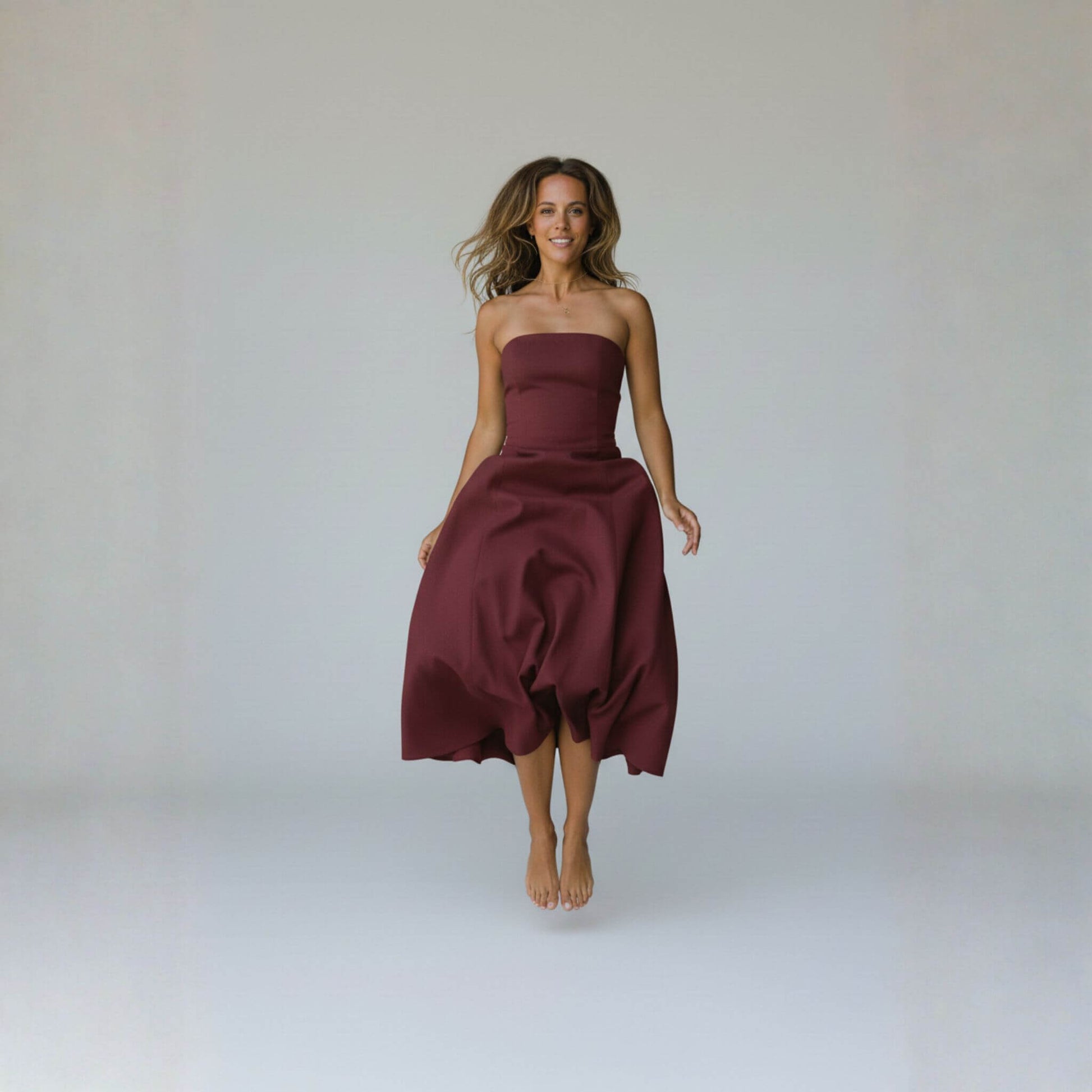 Linen Strapless Midi Dress, A Line Midi Dress