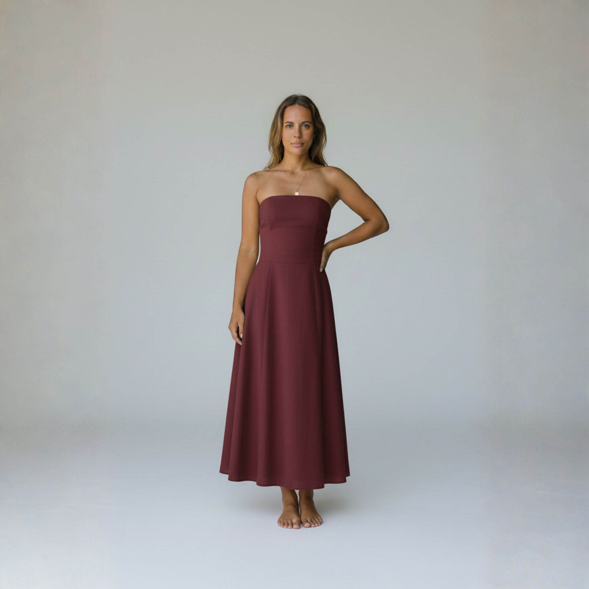 Linen Strapless Midi Dress, A Line Midi Dress