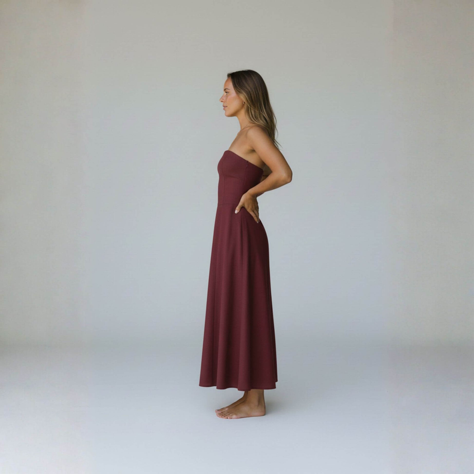 Linen Strapless Midi Dress, A Line Midi Dress