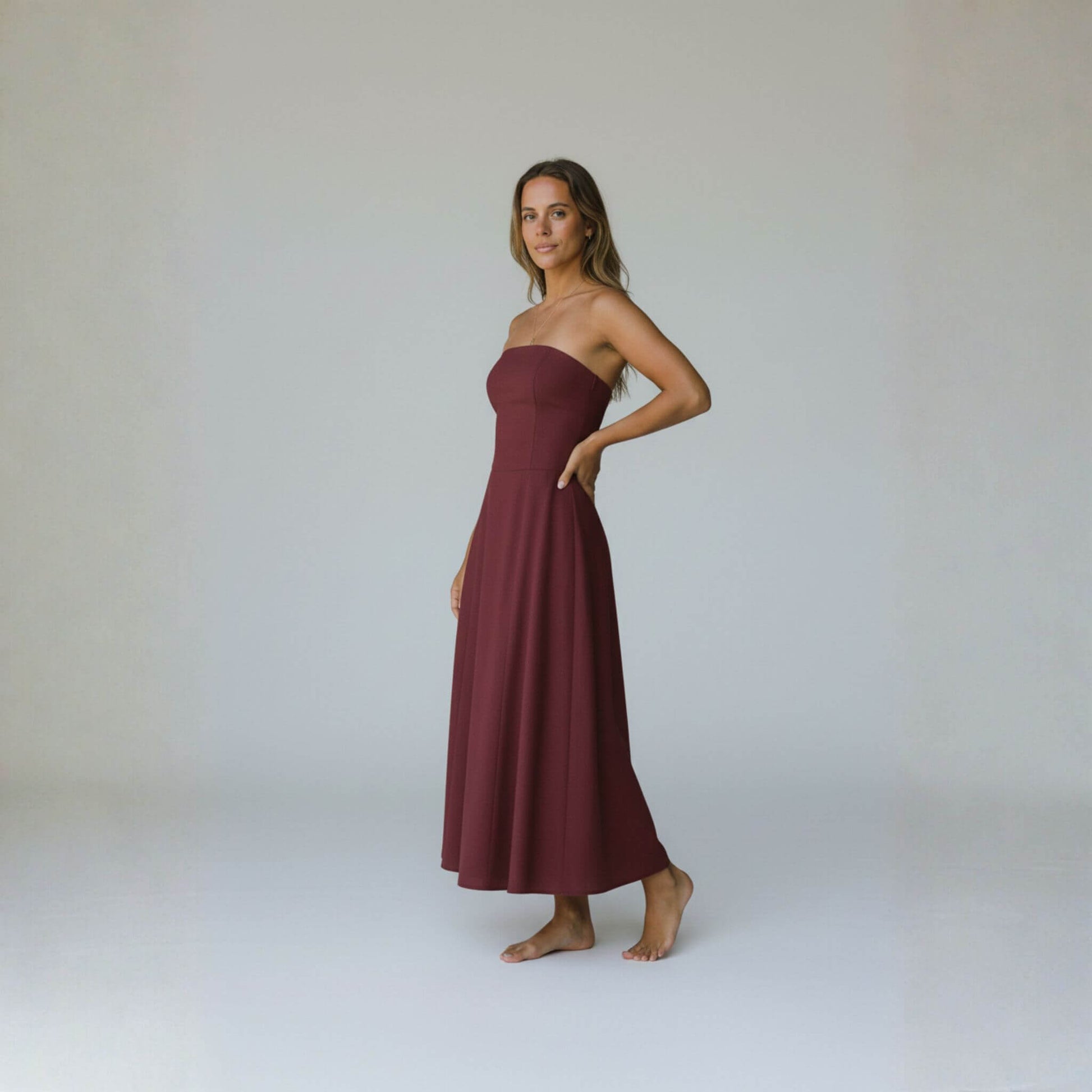 Linen Strapless Midi Dress, A Line Midi Dress