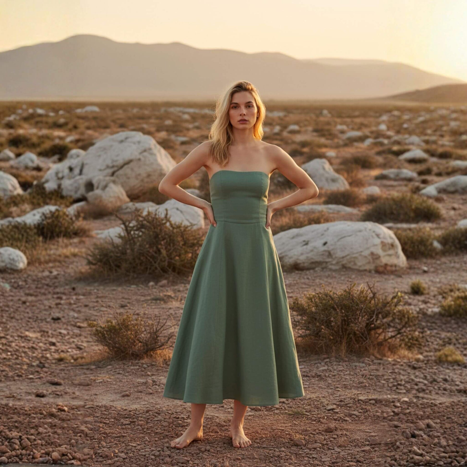 Linen Strapless Midi Dress, A Line Midi Dress