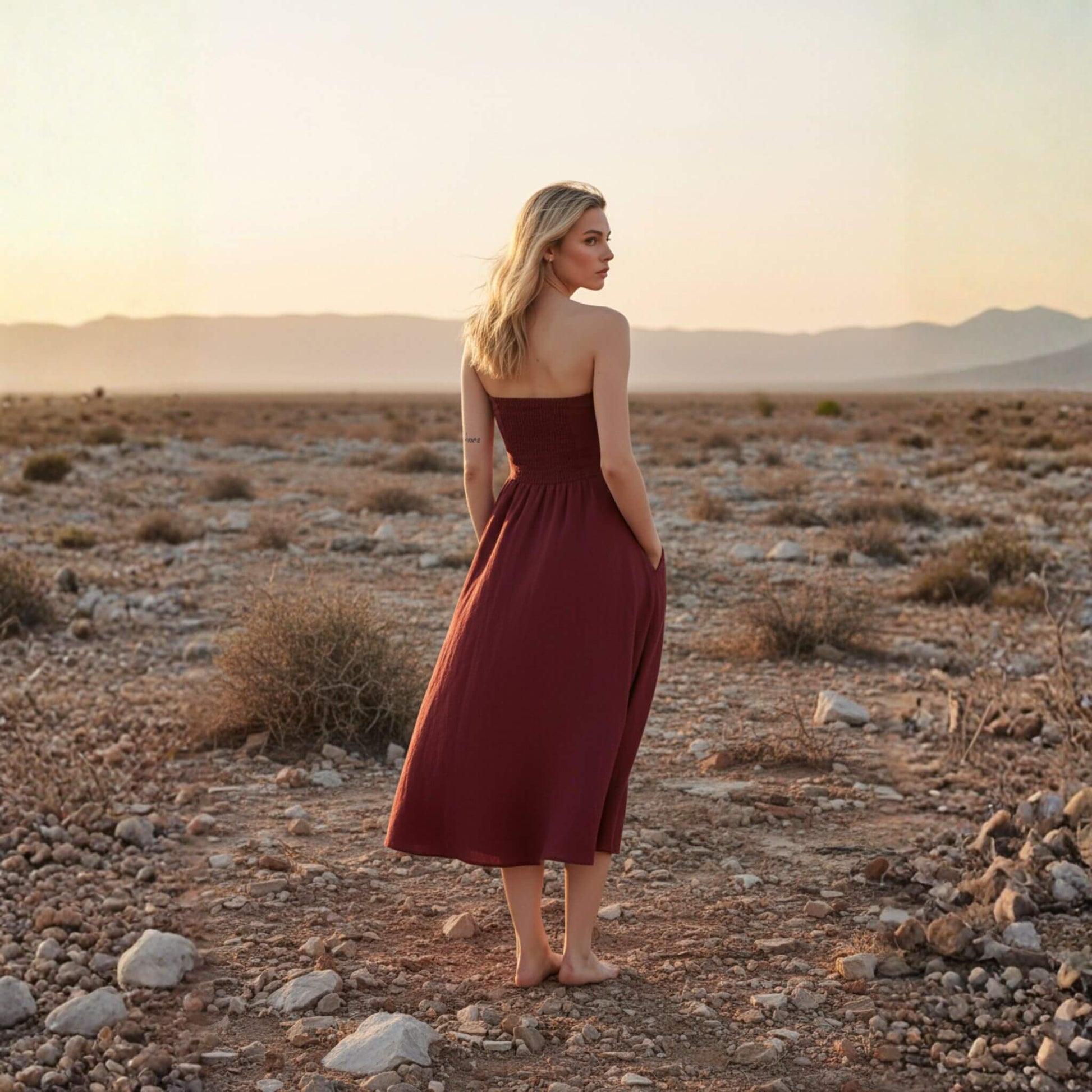 Linen Strapless Midi Dress, A Line Midi Dress