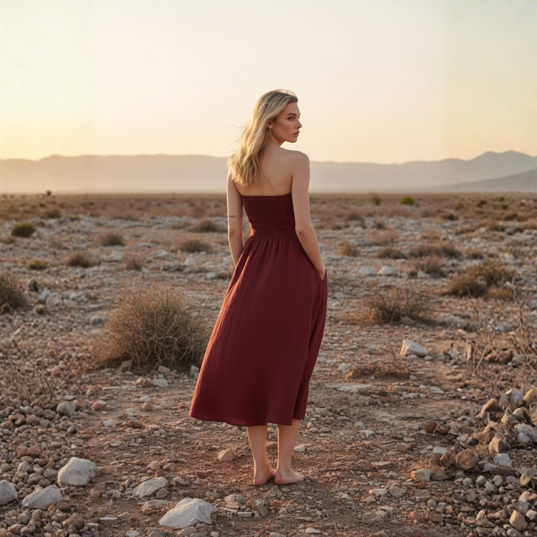 Linen Strapless Midi Dress, A Line Midi Dress