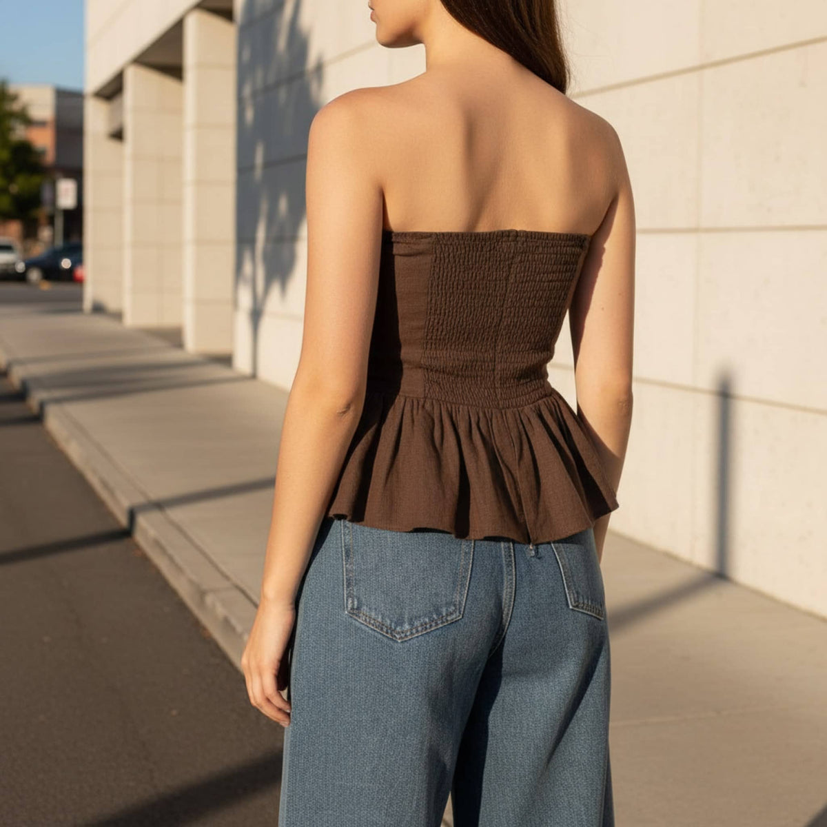Linen Strapless Peplum Top, Peplum Tube Top
