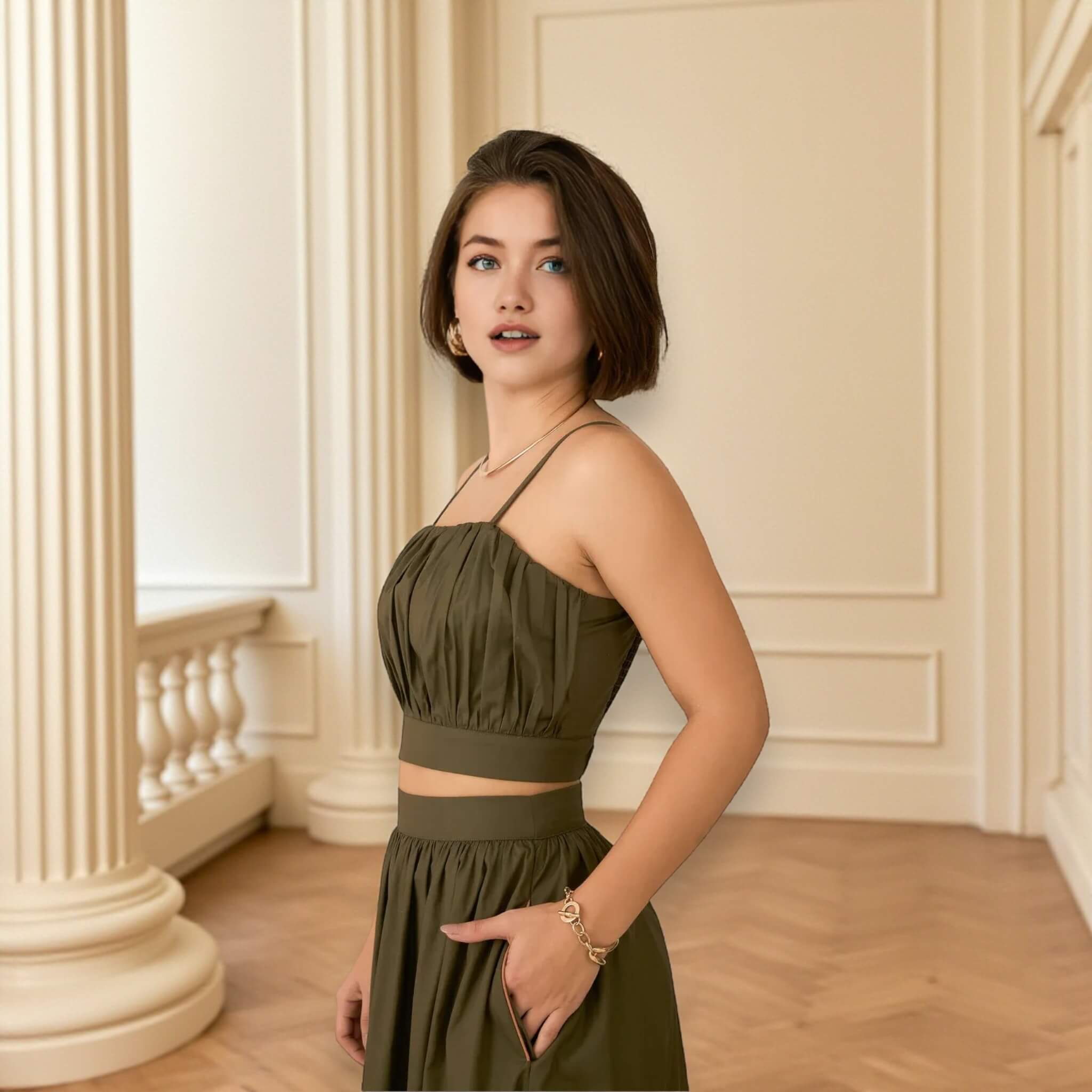 Linen Strappy Crop Top, Cropped Linen Cami Top
