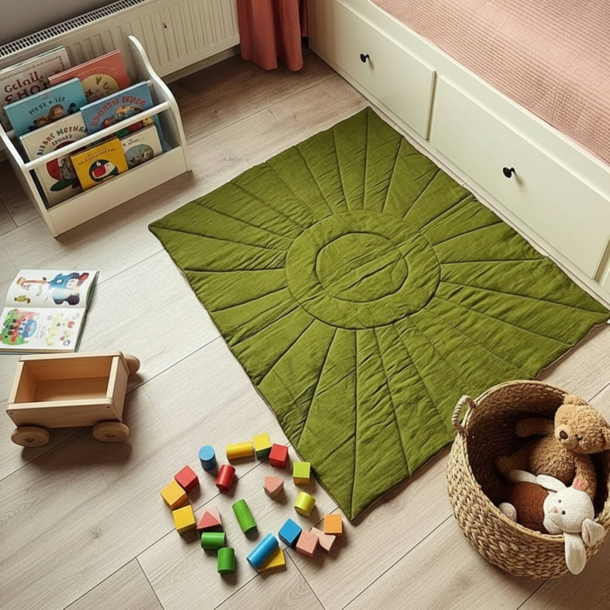 Linen Sunburst Baby Play Mat, Linen Kids Play Mat