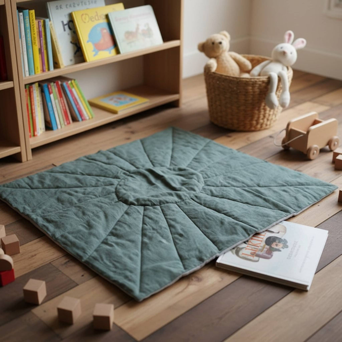 Linen Sunburst Baby Play Mat, Linen Kids Play Mat