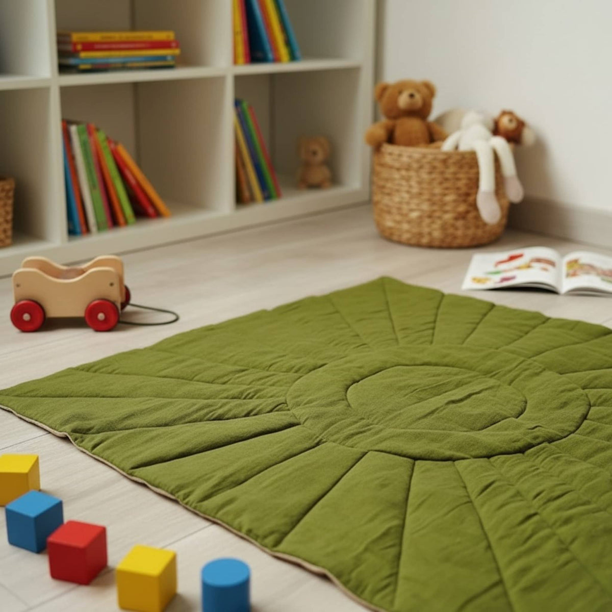 Linen Sunburst Baby Play Mat, Linen Kids Play Mat