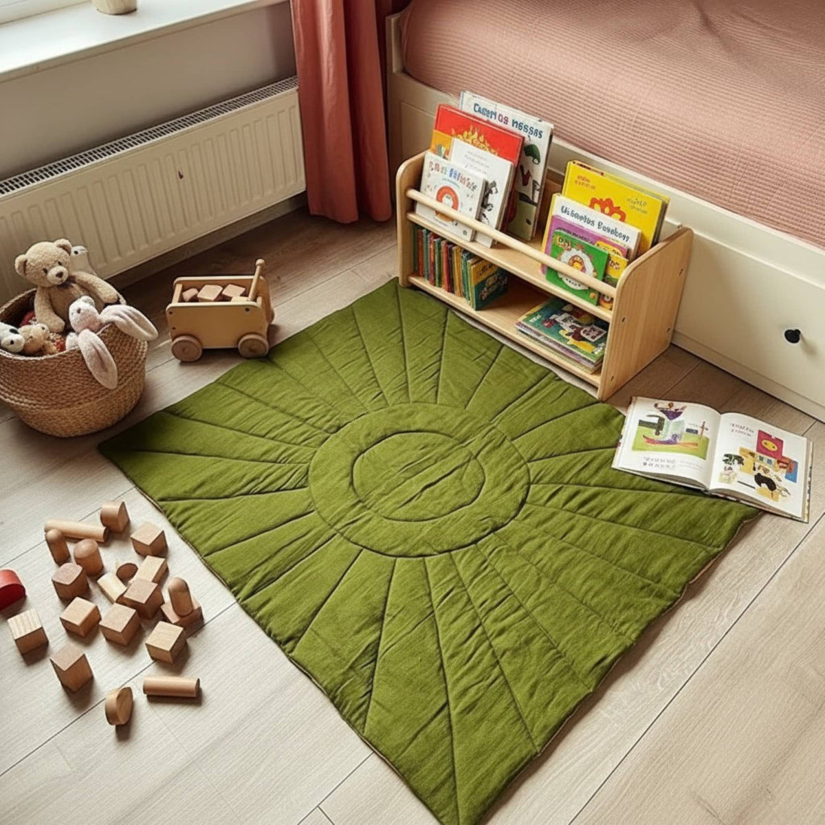 Linen Sunburst Baby Play Mat, Linen Kids Play Mat
