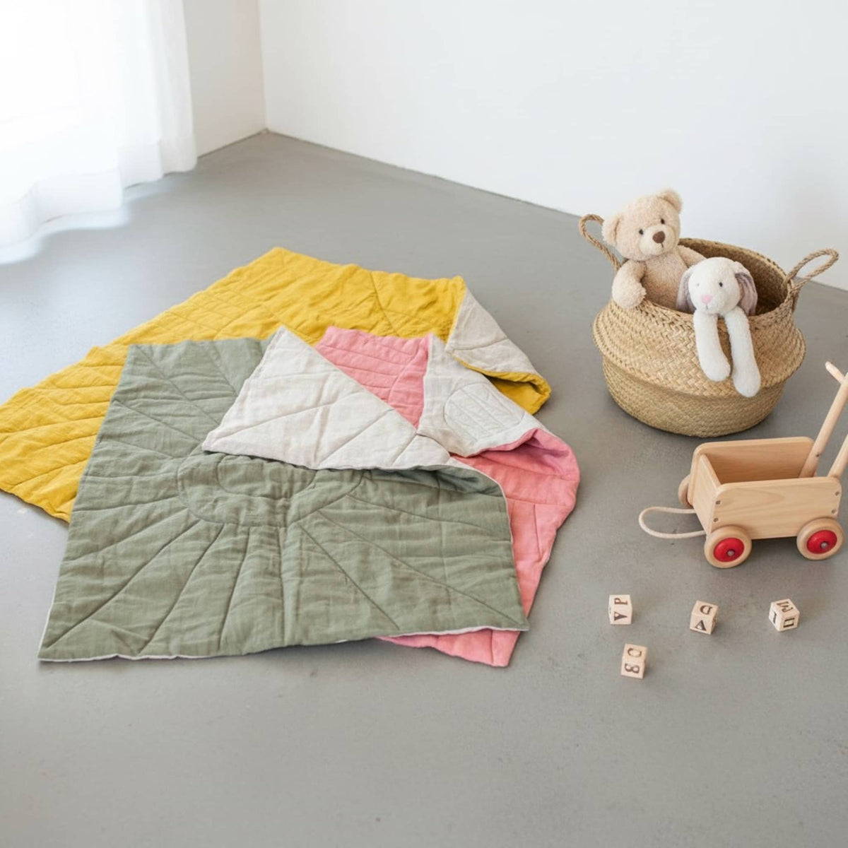 Linen Sunburst Baby Play Mat, Linen Kids Play Mat