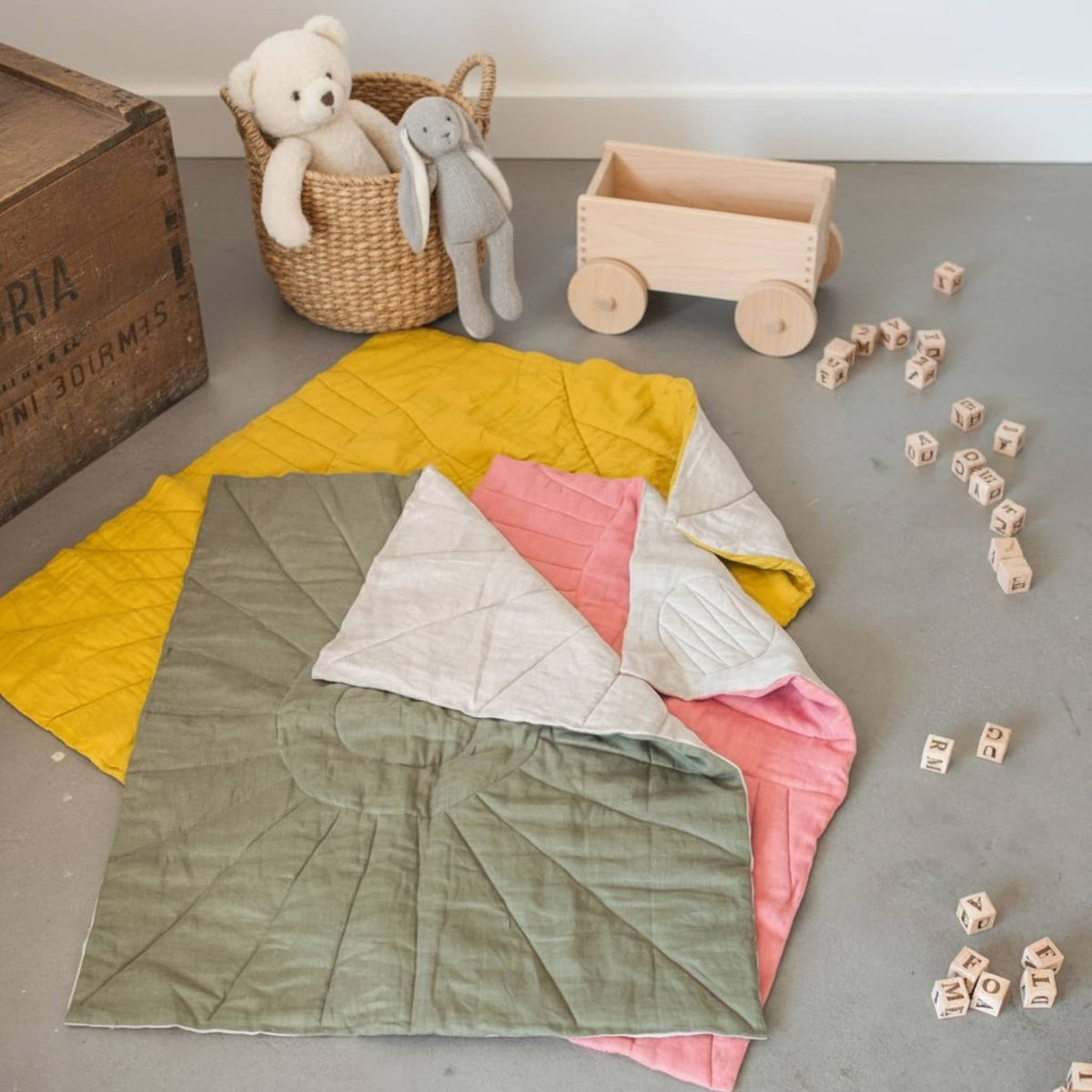 Linen Sunburst Baby Play Mat, Linen Kids Play Mat
