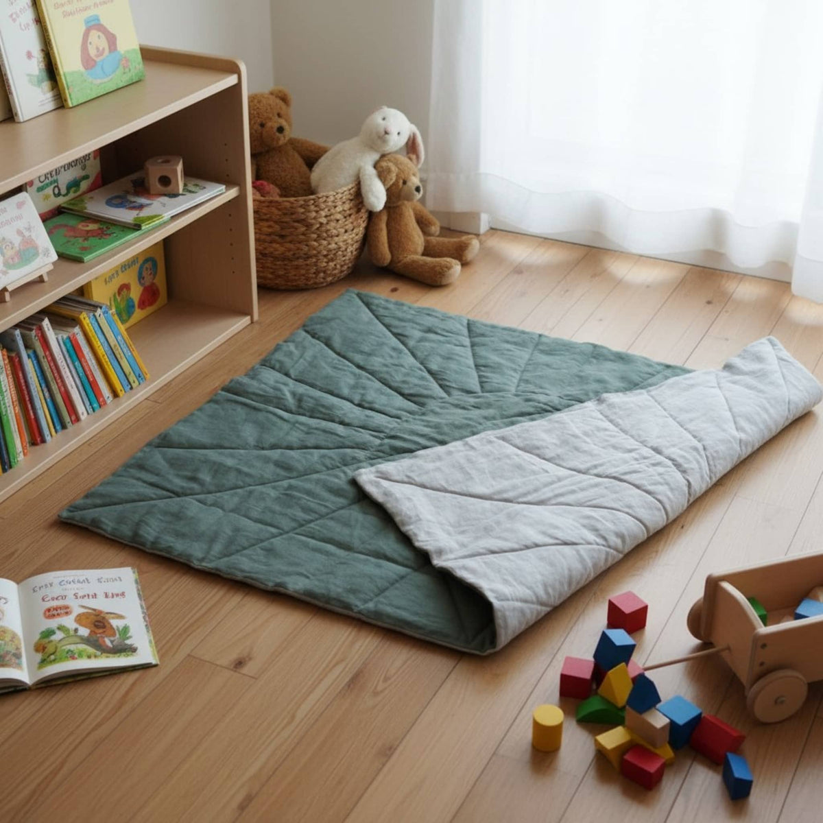 Linen Sunburst Baby Play Mat, Linen Kids Play Mat