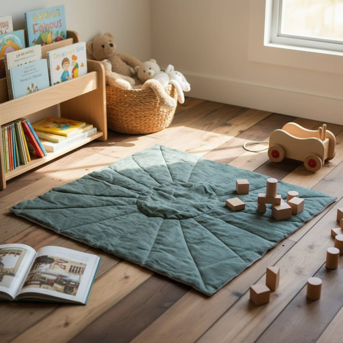 Linen Sunburst Baby Play Mat, Linen Kids Play Mat