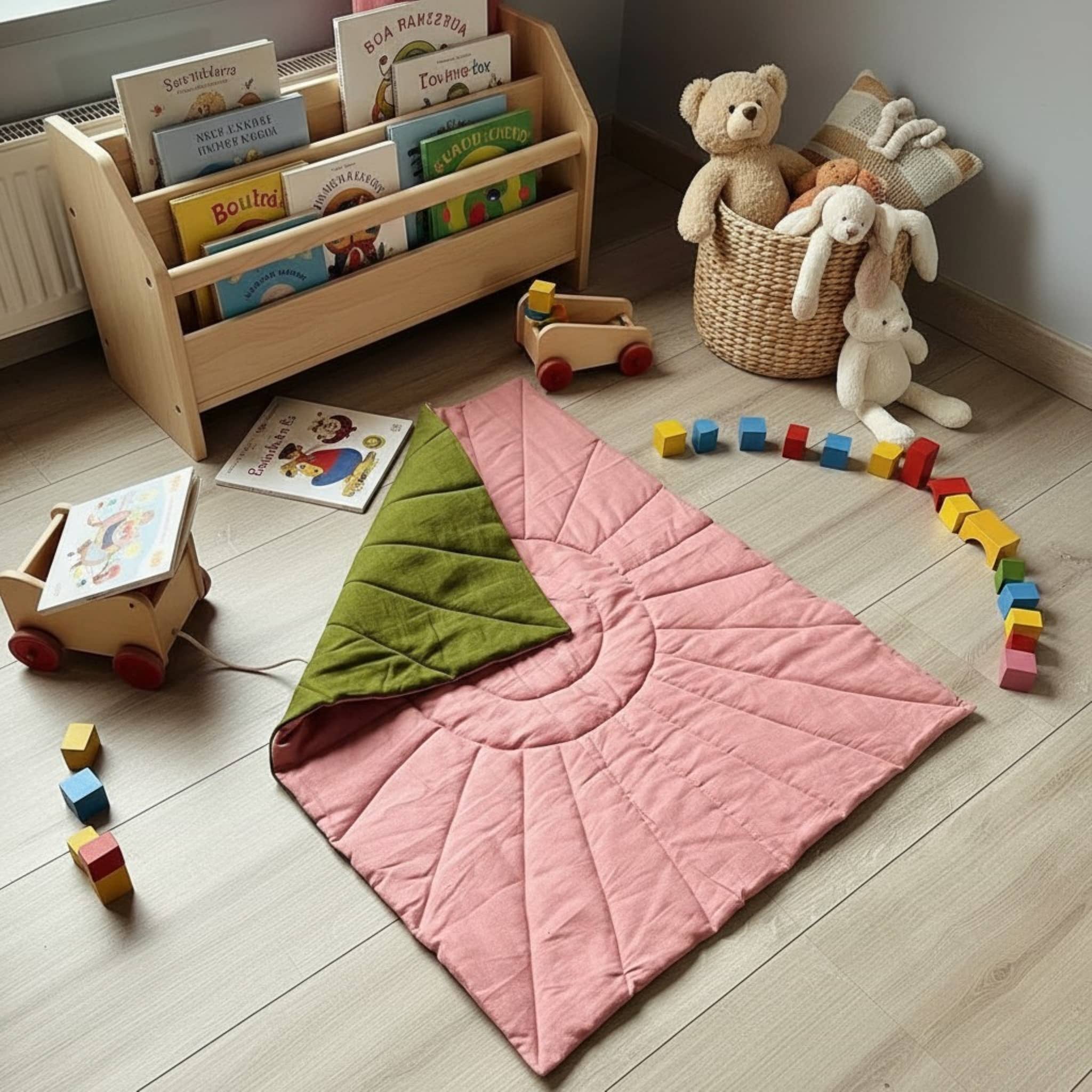 Linen Sunburst Baby Play Mat, Linen Kids Play Mat