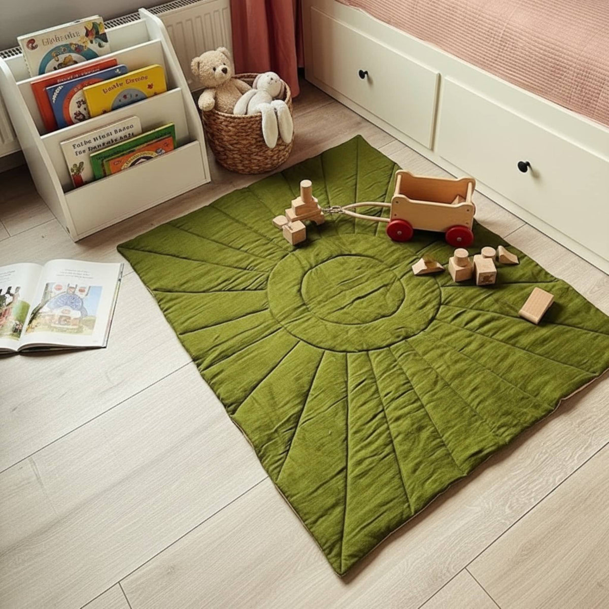 Linen Sunburst Baby Play Mat, Linen Kids Play Mat