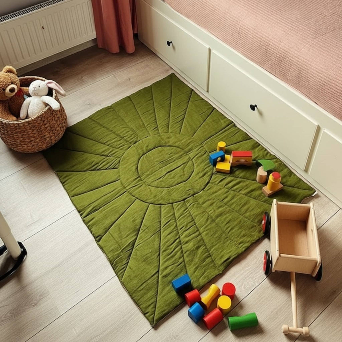 Linen Sunburst Baby Play Mat, Linen Kids Play Mat