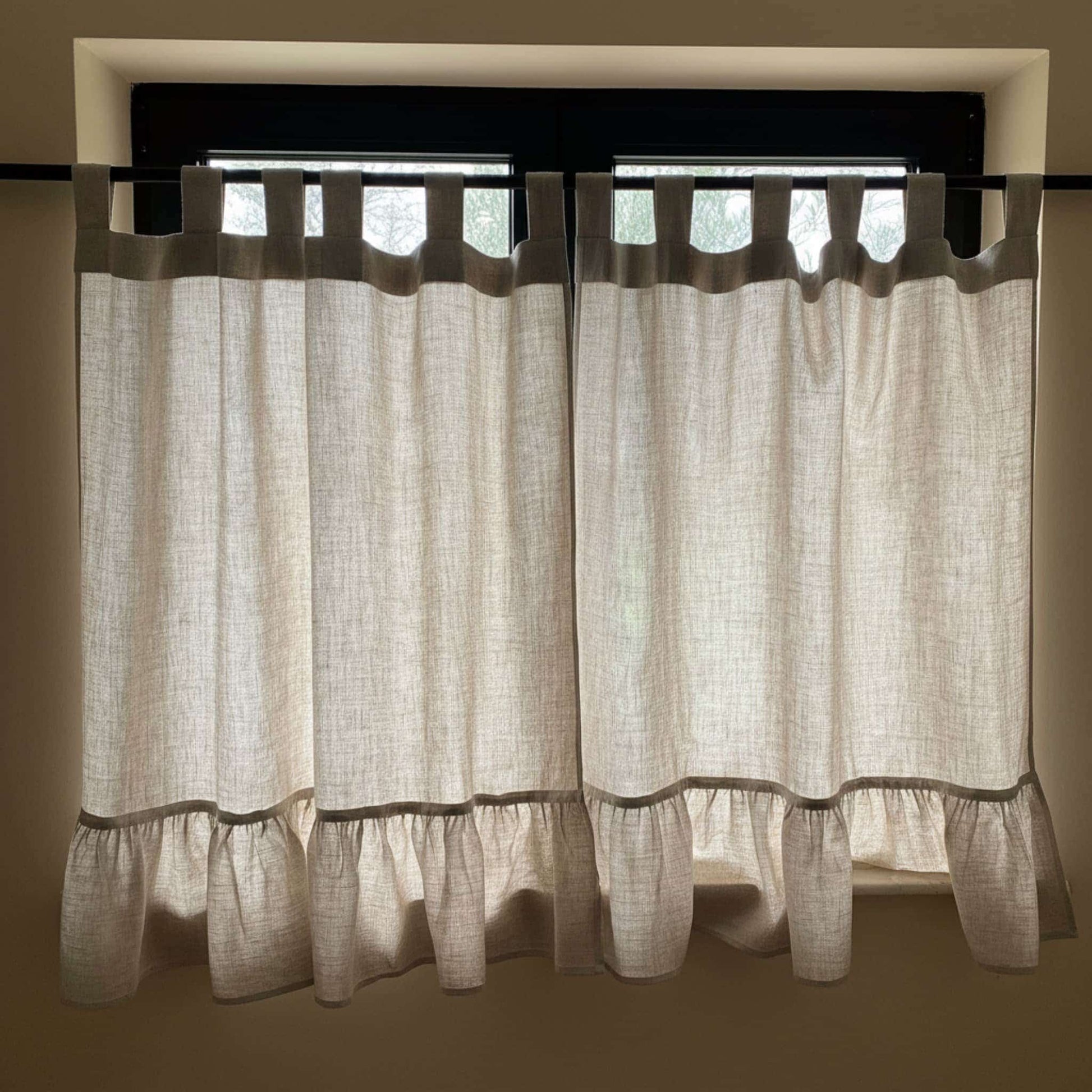 Linen Tab Top Curtains, Ruffle Linen Cafe Curtains