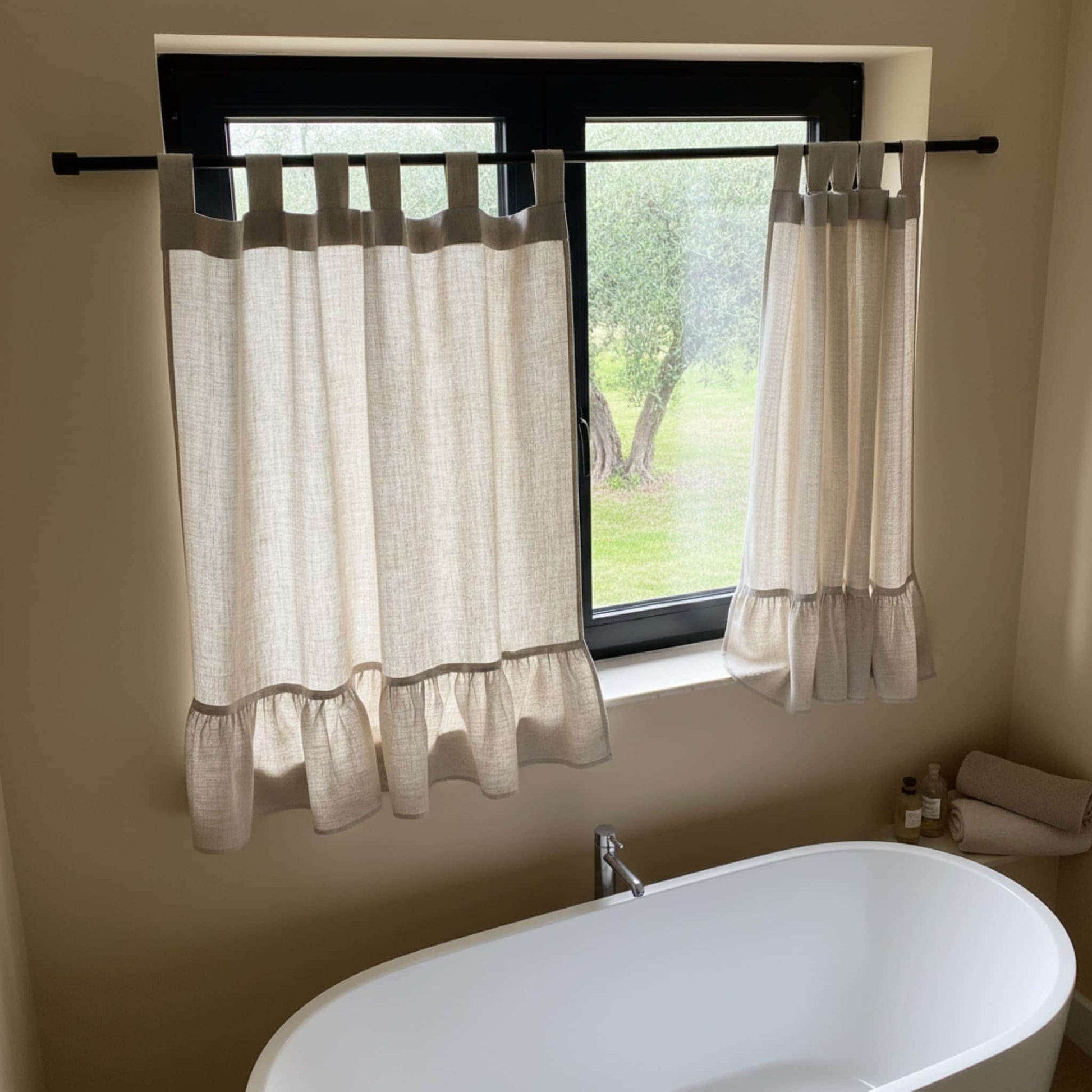 Linen Tab Top Curtains, Ruffle Linen Cafe Curtains