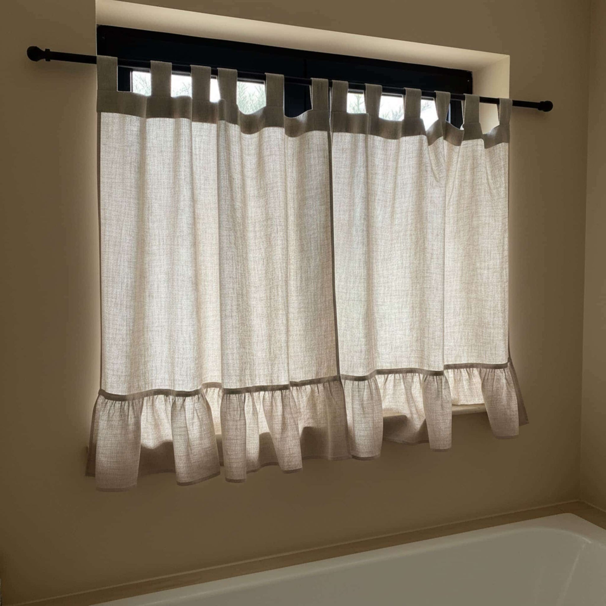 Linen Tab Top Curtains, Ruffle Linen Cafe Curtains
