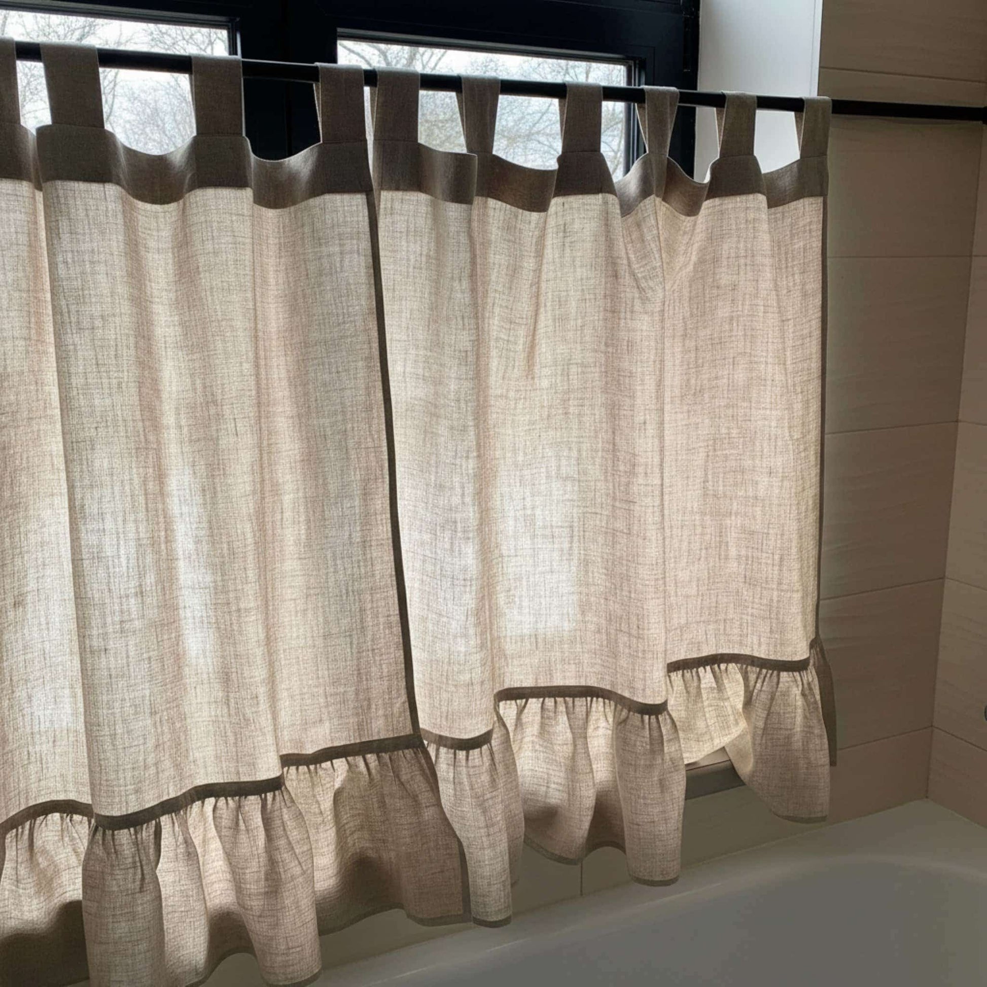 Linen Tab Top Curtains, Ruffle Linen Cafe Curtains