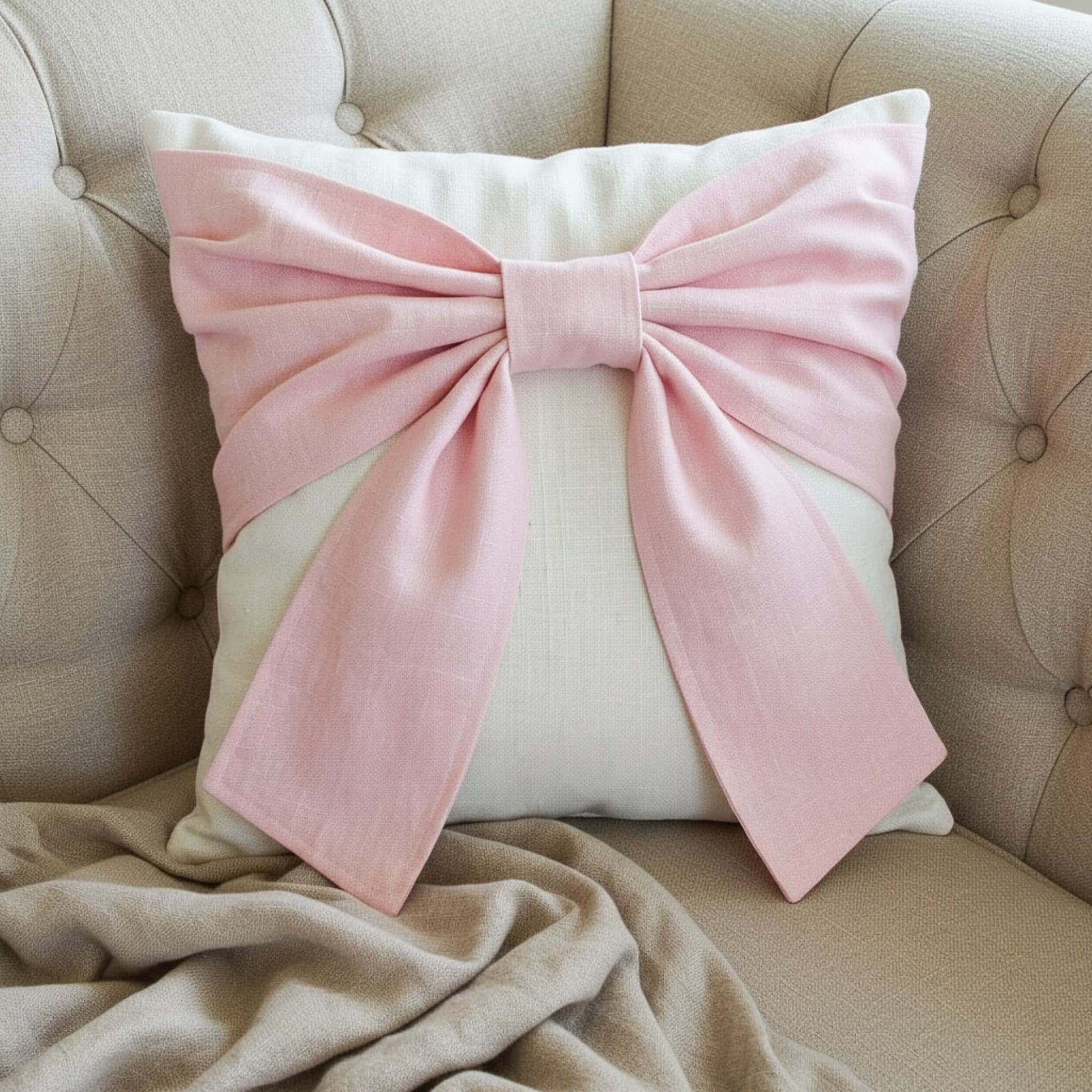 Linen Throw Pillow Cover, Bow Pillow Cover