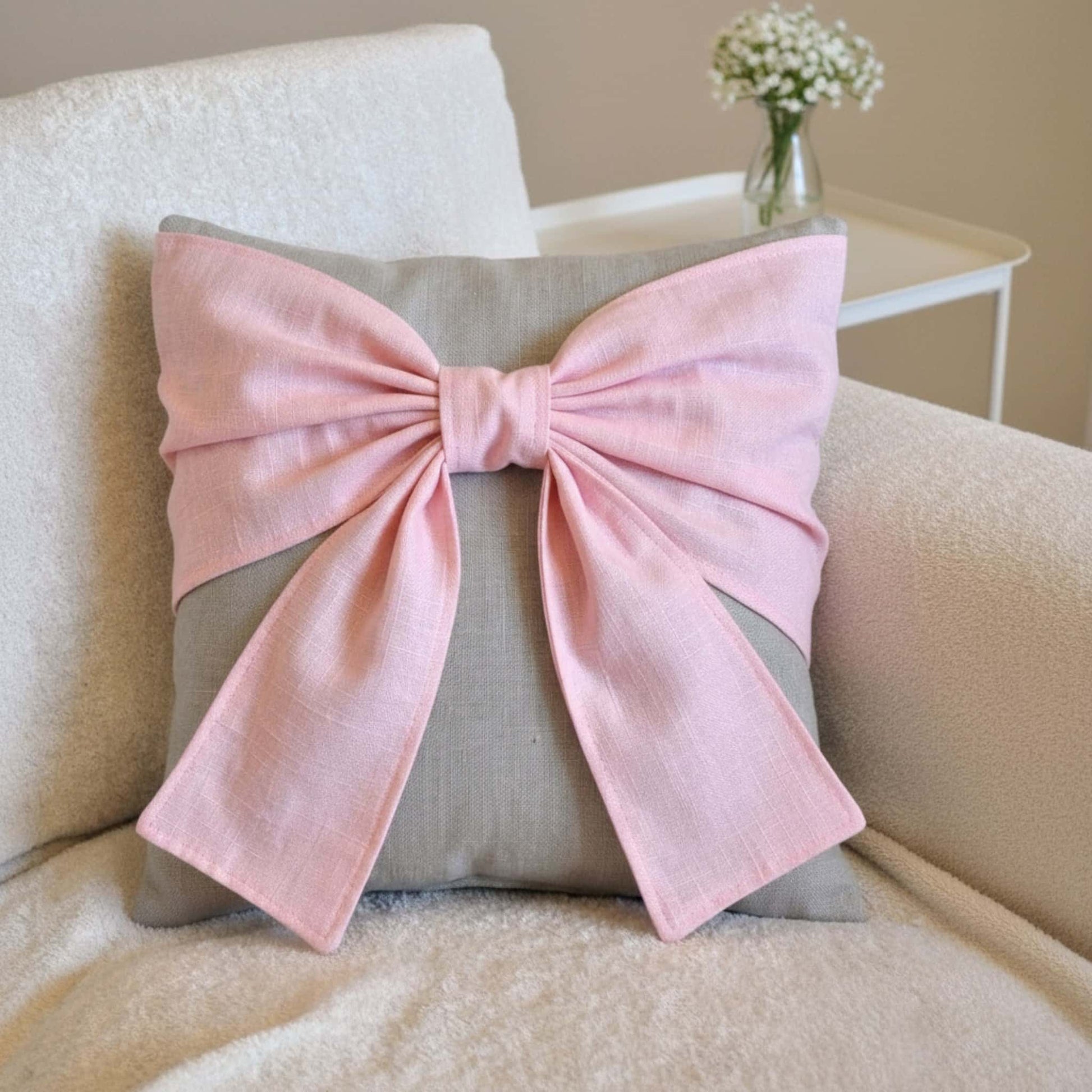 Linen Throw Pillow Cover, Bow Pillow Cover
