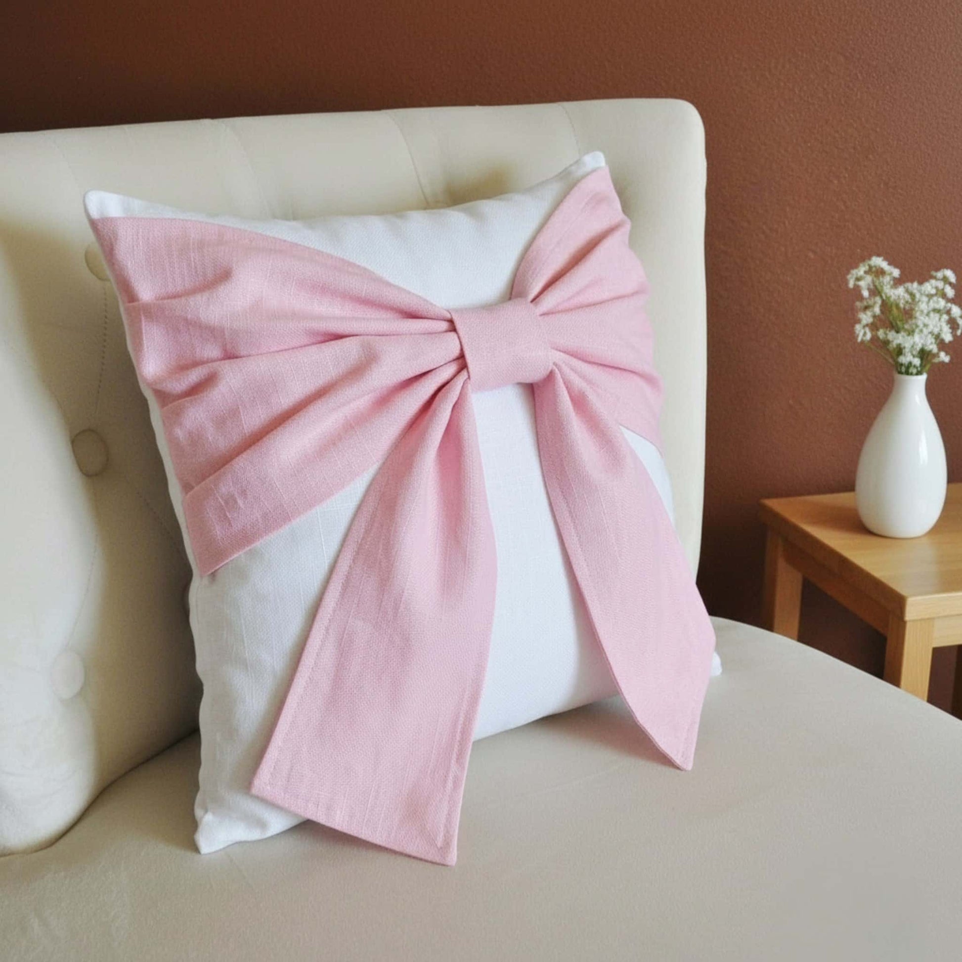 Linen Throw Pillow Cover, Bow Pillow Cover