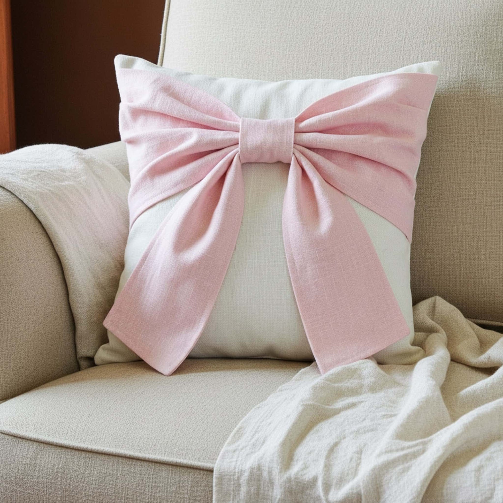 Linen Throw Pillow Cover, Bow Pillow Cover