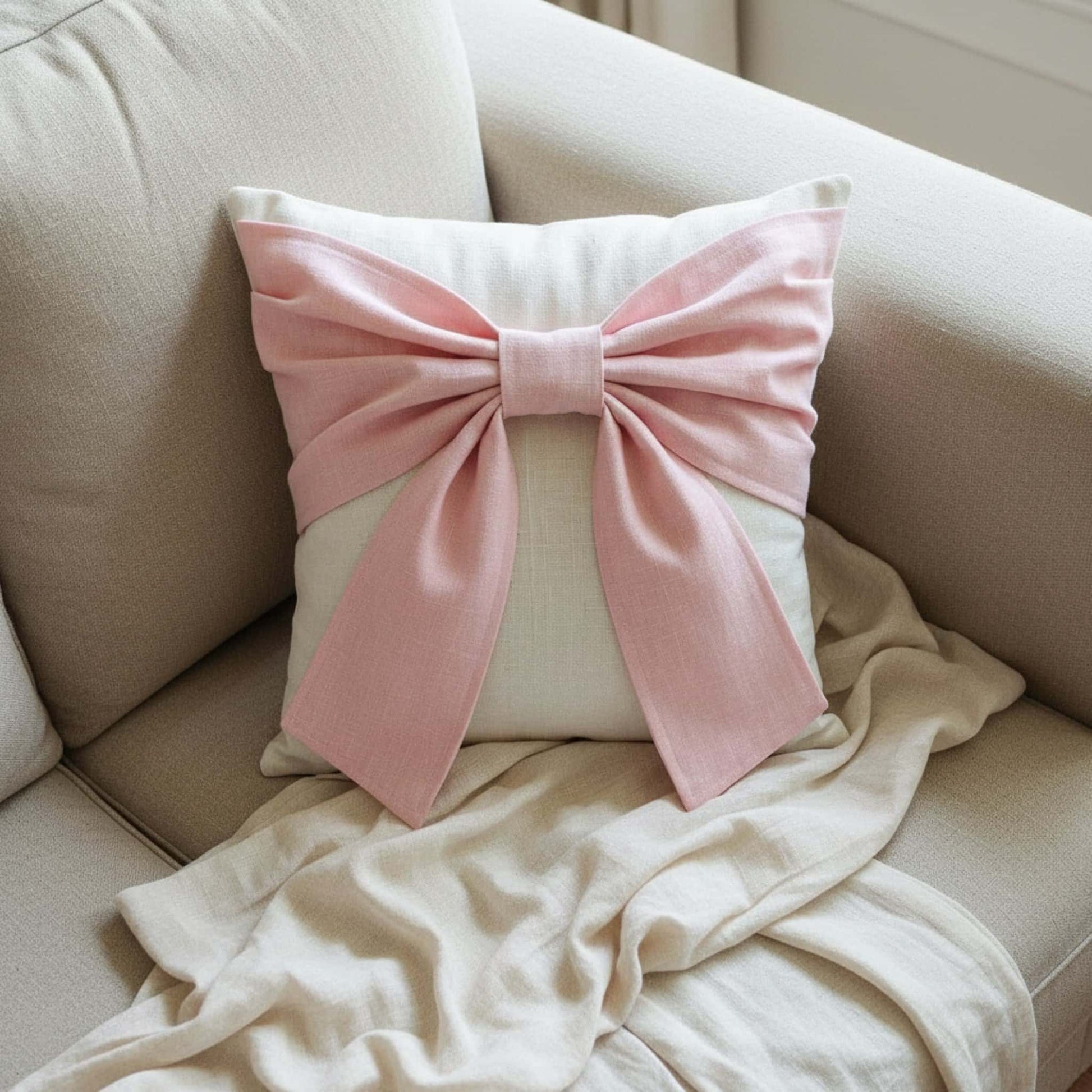 Linen Throw Pillow Cover, Bow Pillow Cover