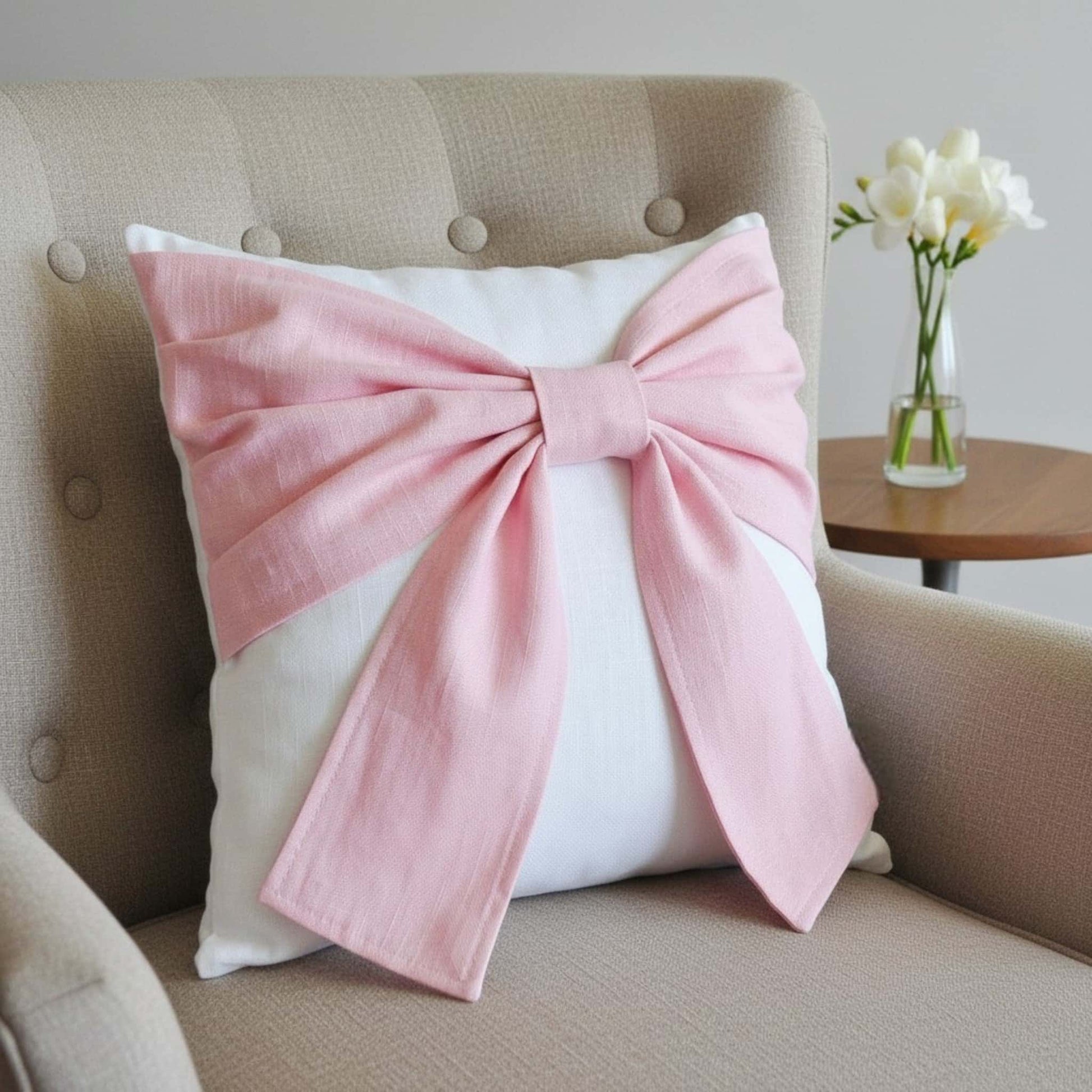 Linen Throw Pillow Cover, Bow Pillow Cover