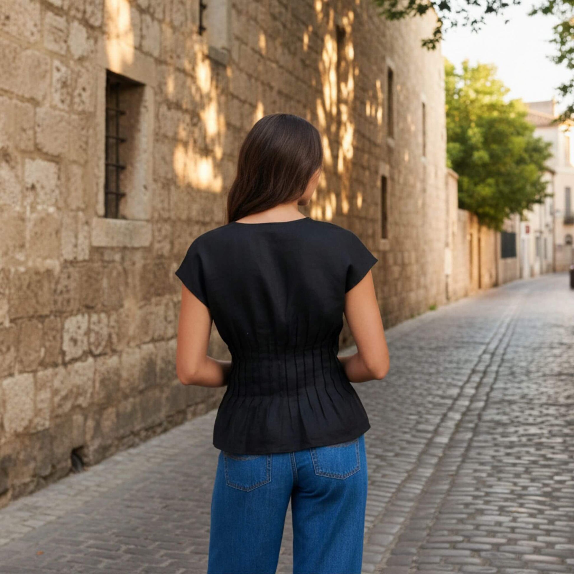 Linen Tie Front Top, V Neck Linen Top