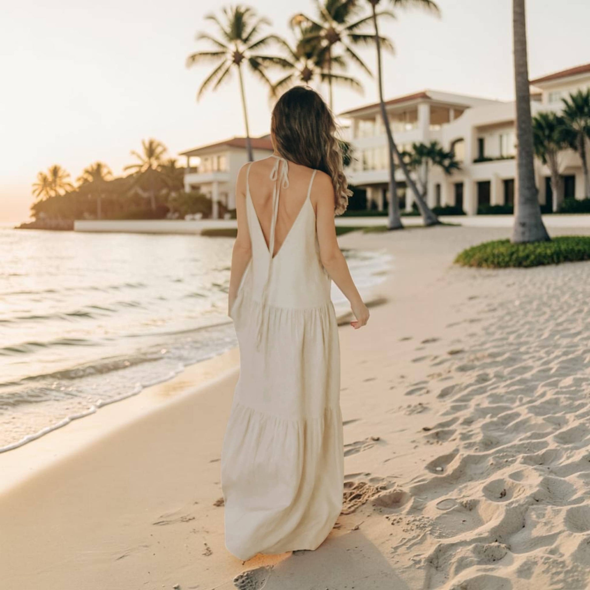 Linen Tiered Maxi Dress, Tie-Back Straps