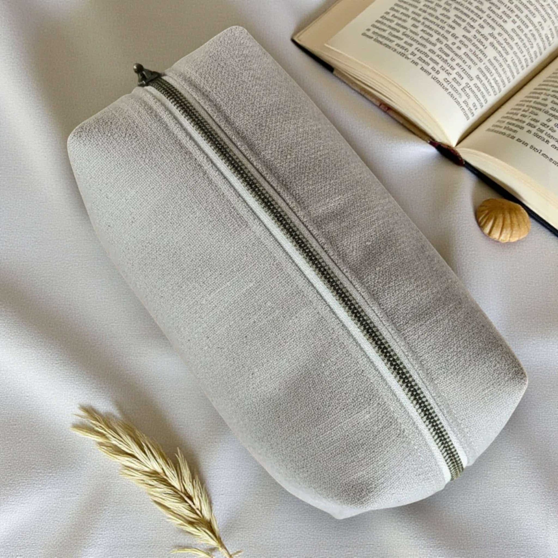 Linen Toiletry Bag, Embroidered Makeup Pouch