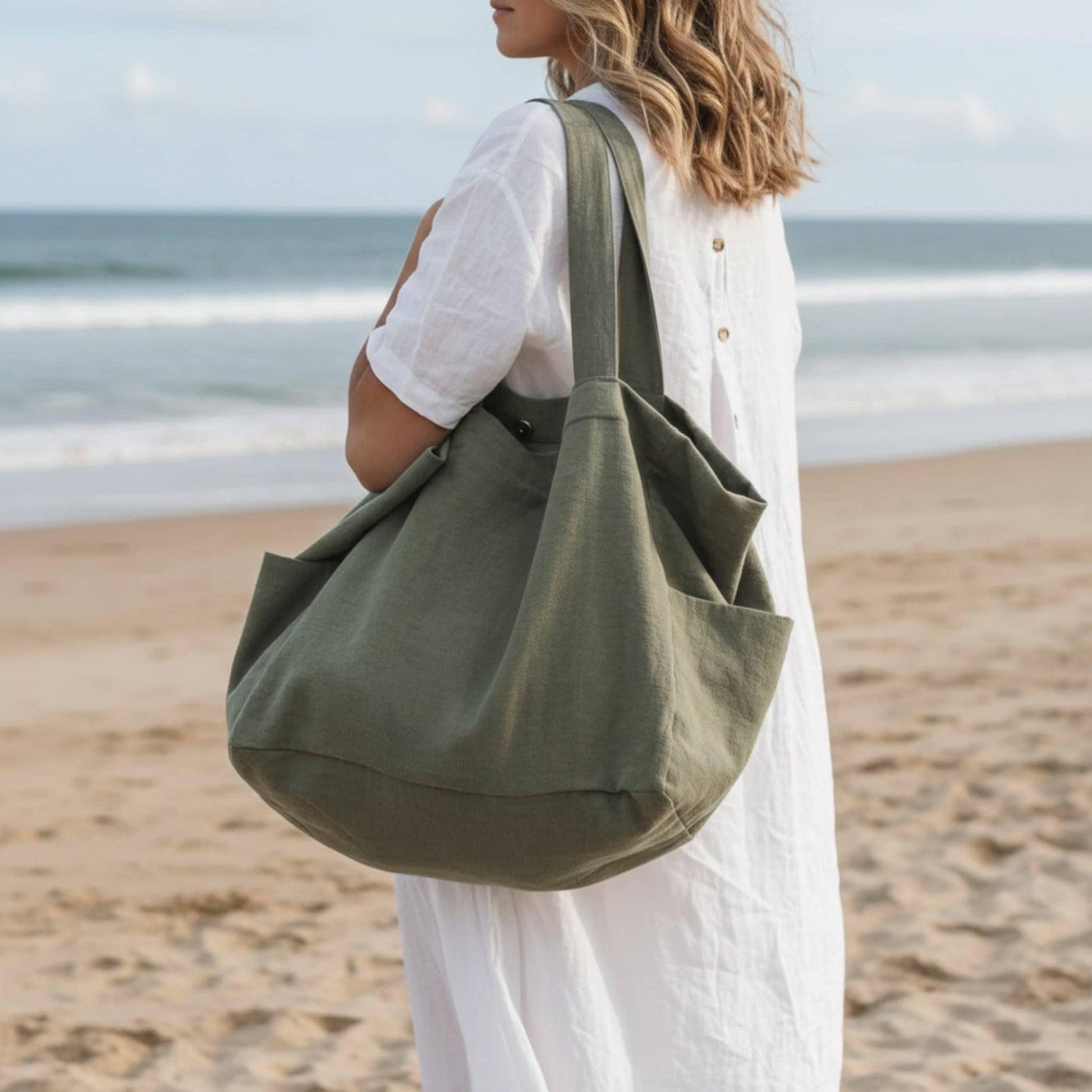 Linen Tote Bag, Linen Beach Bag