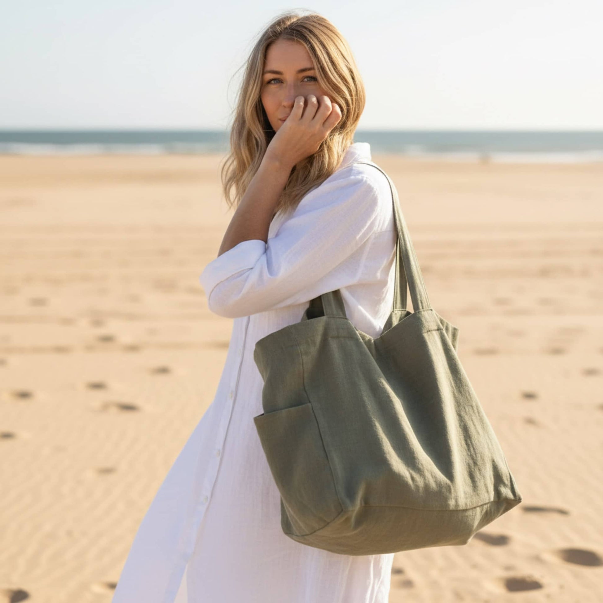 Linen Tote Bag, Linen Beach Bag