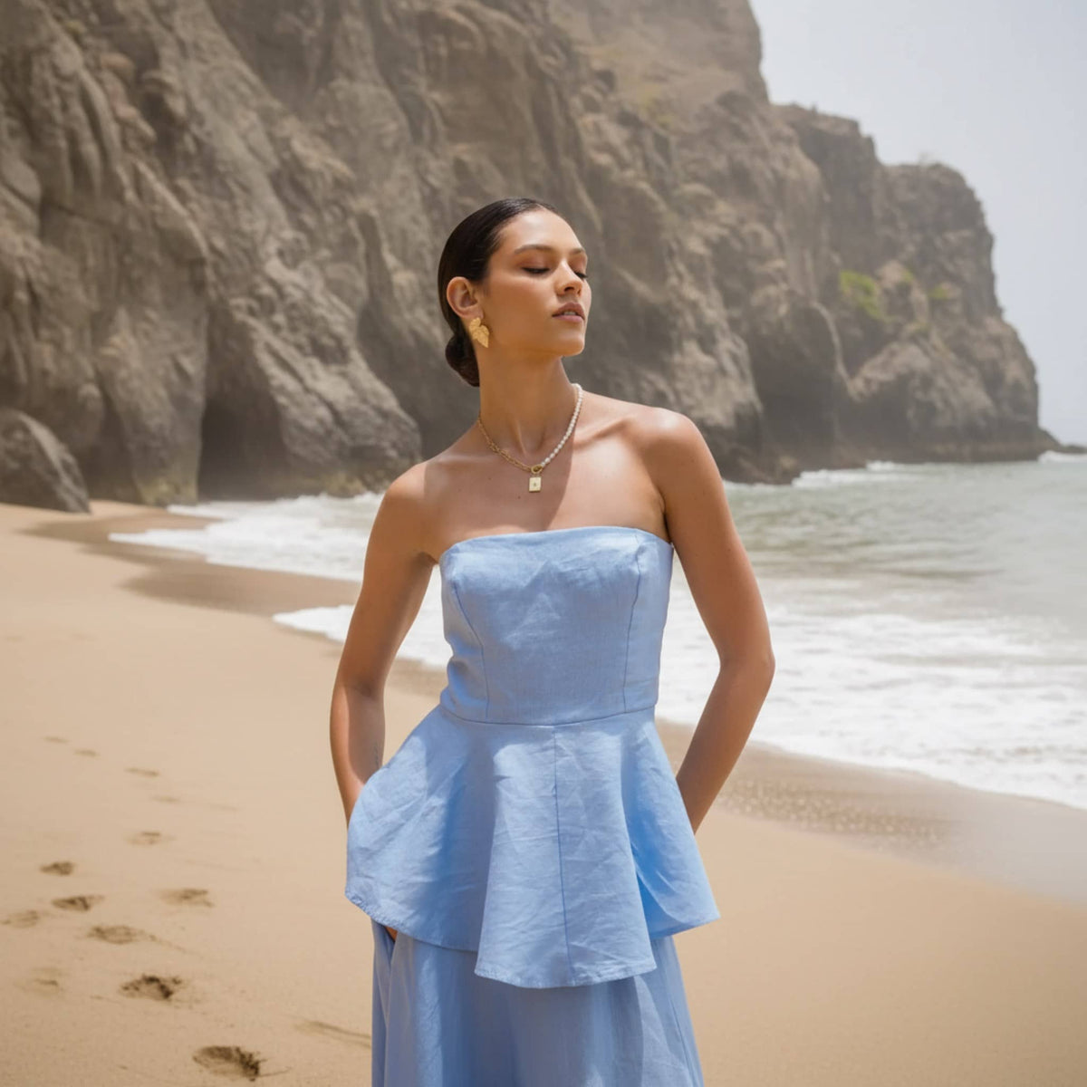 Linen Tube Top, Sleeveless Peplum Top