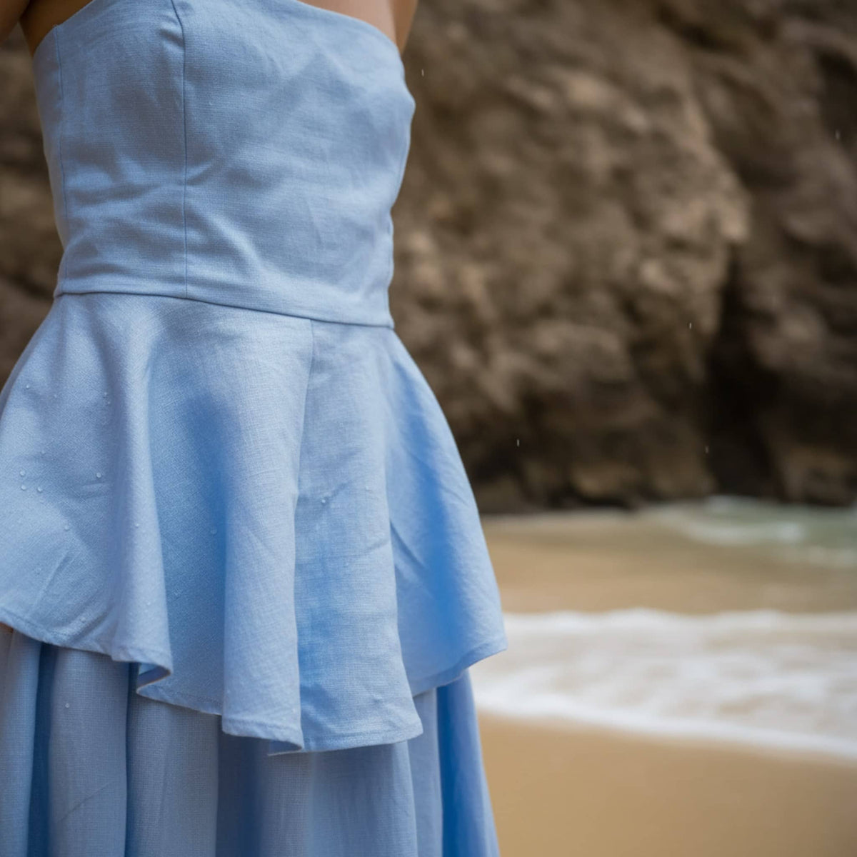 Linen Tube Top, Sleeveless Peplum Top