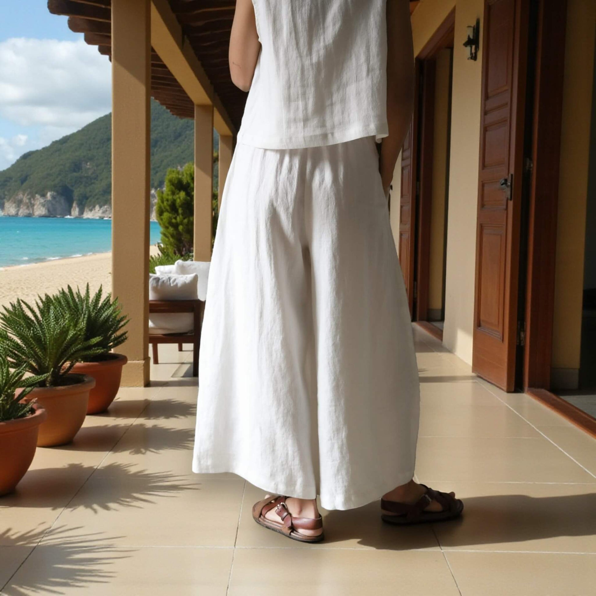 Linen Two Piece Set, Boxy Linen Top And Palazzo Pants Set