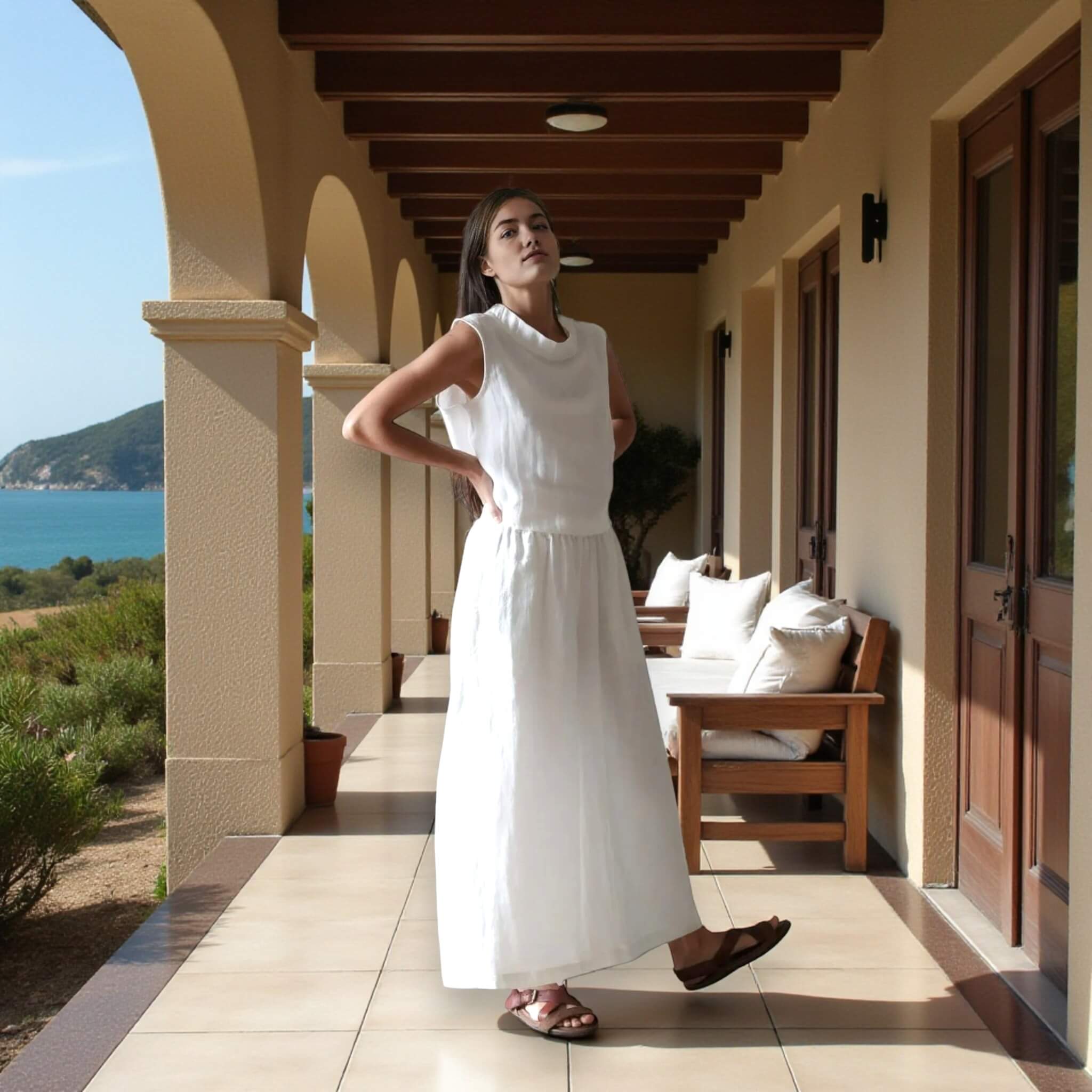 Linen Two Piece Set, Boxy Linen Top And Palazzo Pants Set