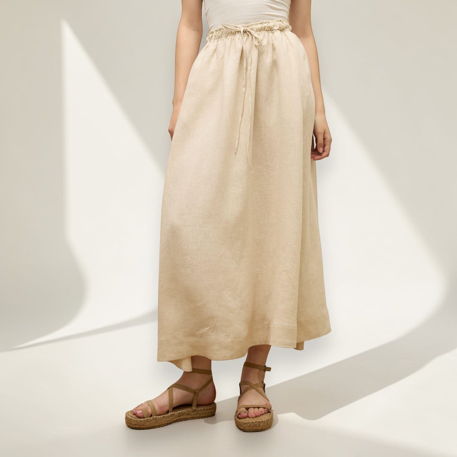 Linen Two Piece Set, Crop Linen Shirt And Maxi Skirt Set