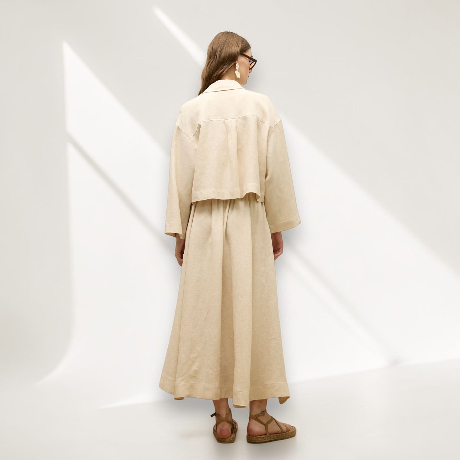 Linen Two Piece Set, Crop Linen Shirt And Maxi Skirt Set