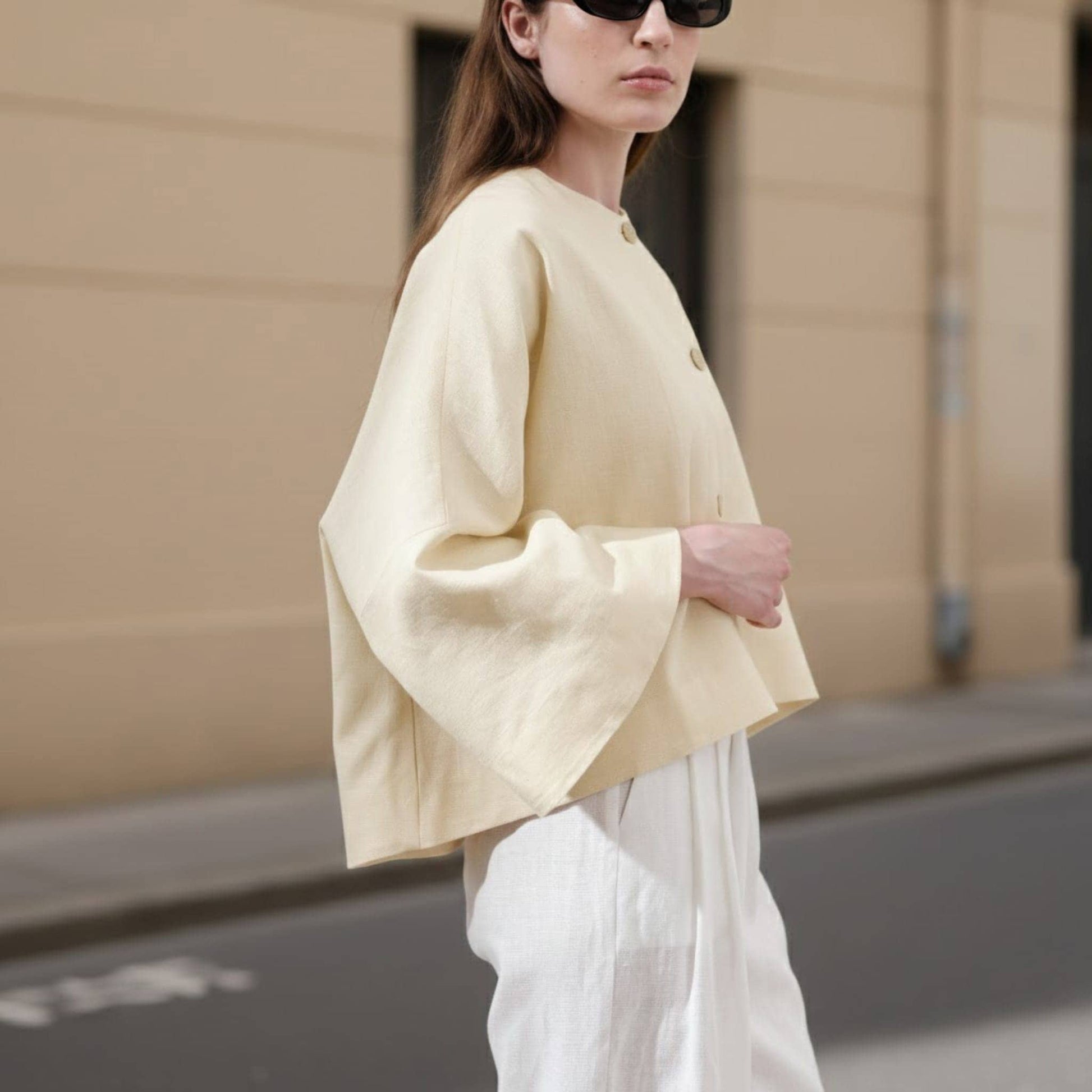 Linen Two Piece Set, Cropped Linen Jacket And Maxi Skirt Set