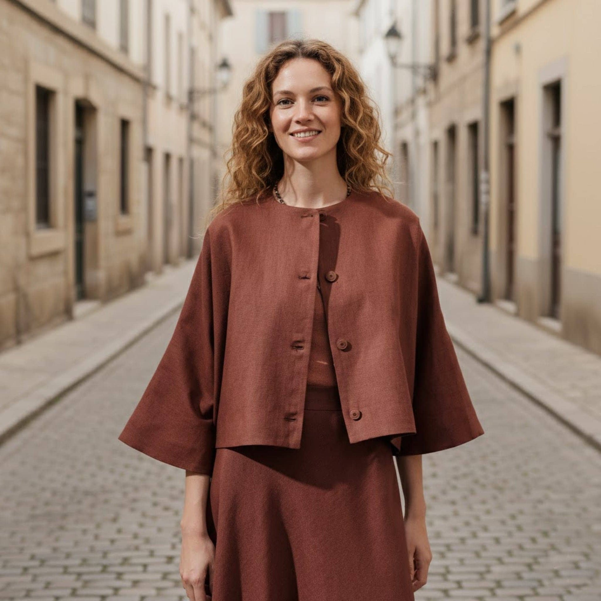 Linen Two Piece Set, Cropped Linen Jacket And Maxi Skirt Set